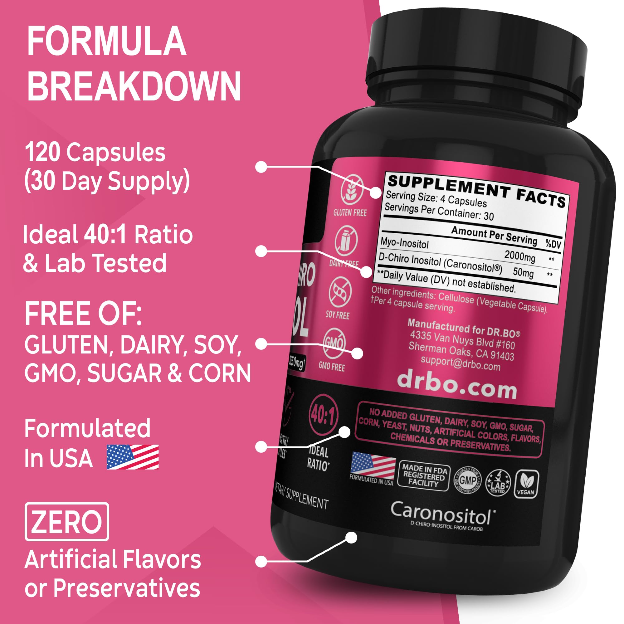 Myo-Inositol & D-Chiro Inositol Supplement Capsules - 40:1 Ratio Hormone Balance - AB Mystery