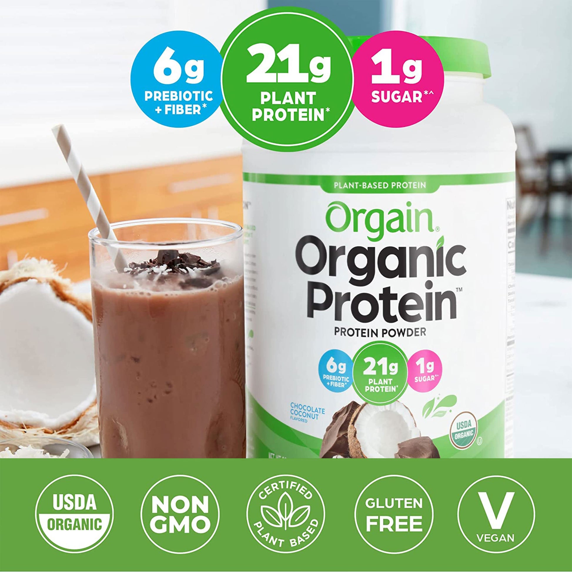 Orgain Organic Vegan Protein Powder, Chocolate Coconut - 21g of Plant Based Protein - AB Mystery