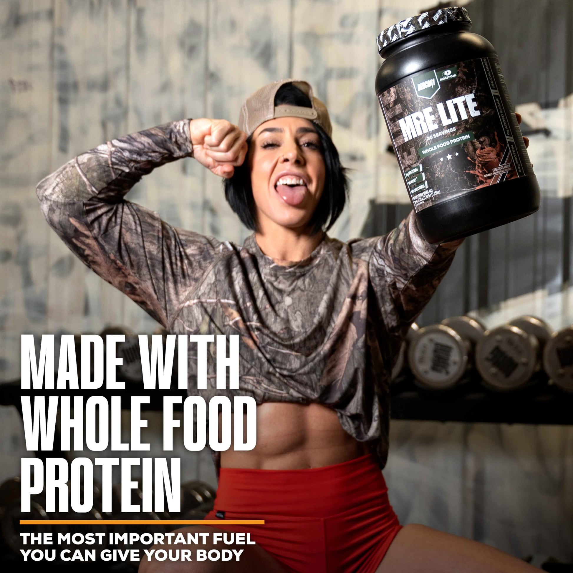 REDCON1 x Mossy Oak MRE Lite Whole Food Protein Powder, Chocolate Moose - Low Carb - AB Mystery