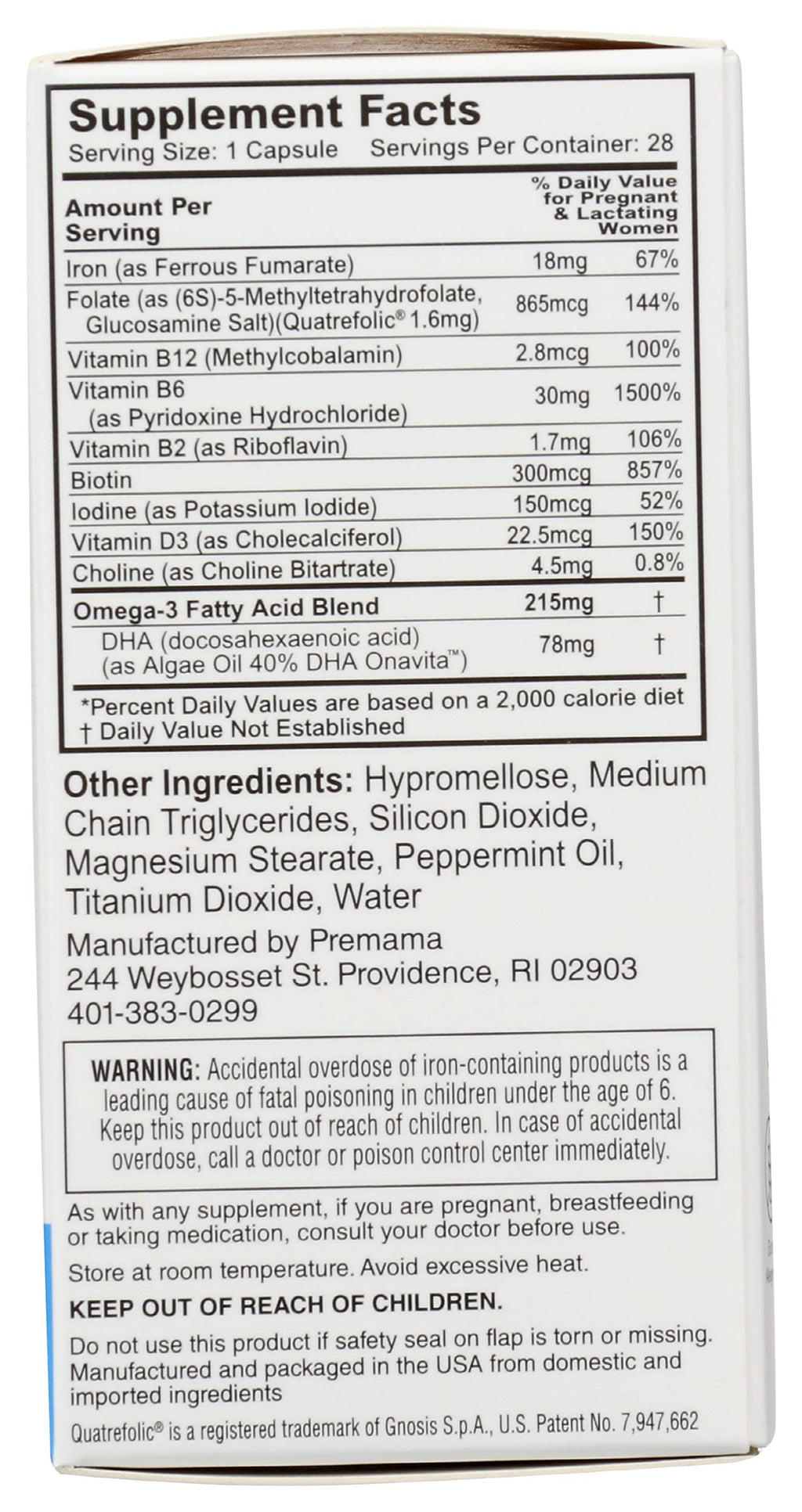 PREMAMA DHA Prenatal Multivitamin, 28 CT Premama