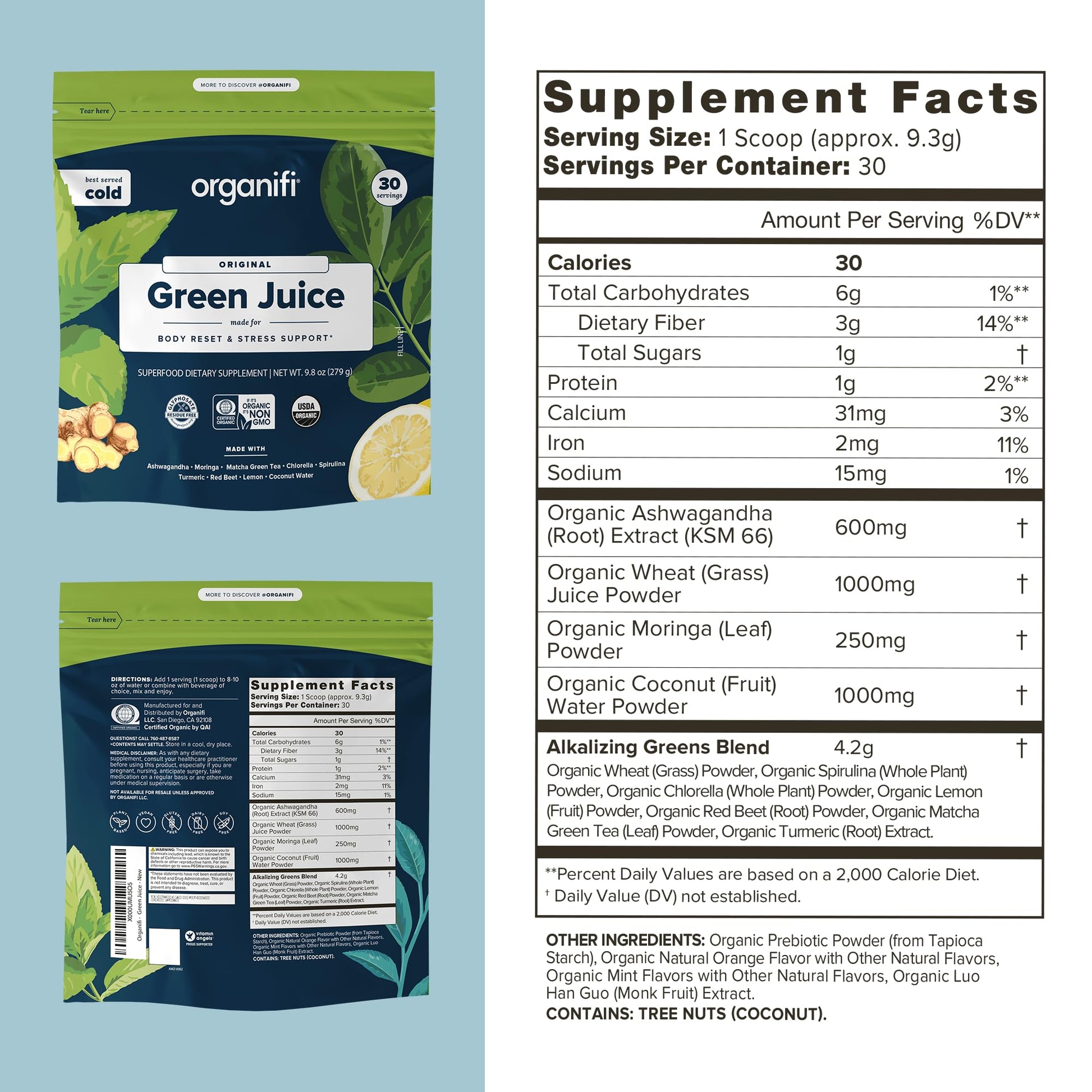 Organifi Green Juice - Powder Supplement with Organic Spirulina, Ashwagandha - AB Mystery