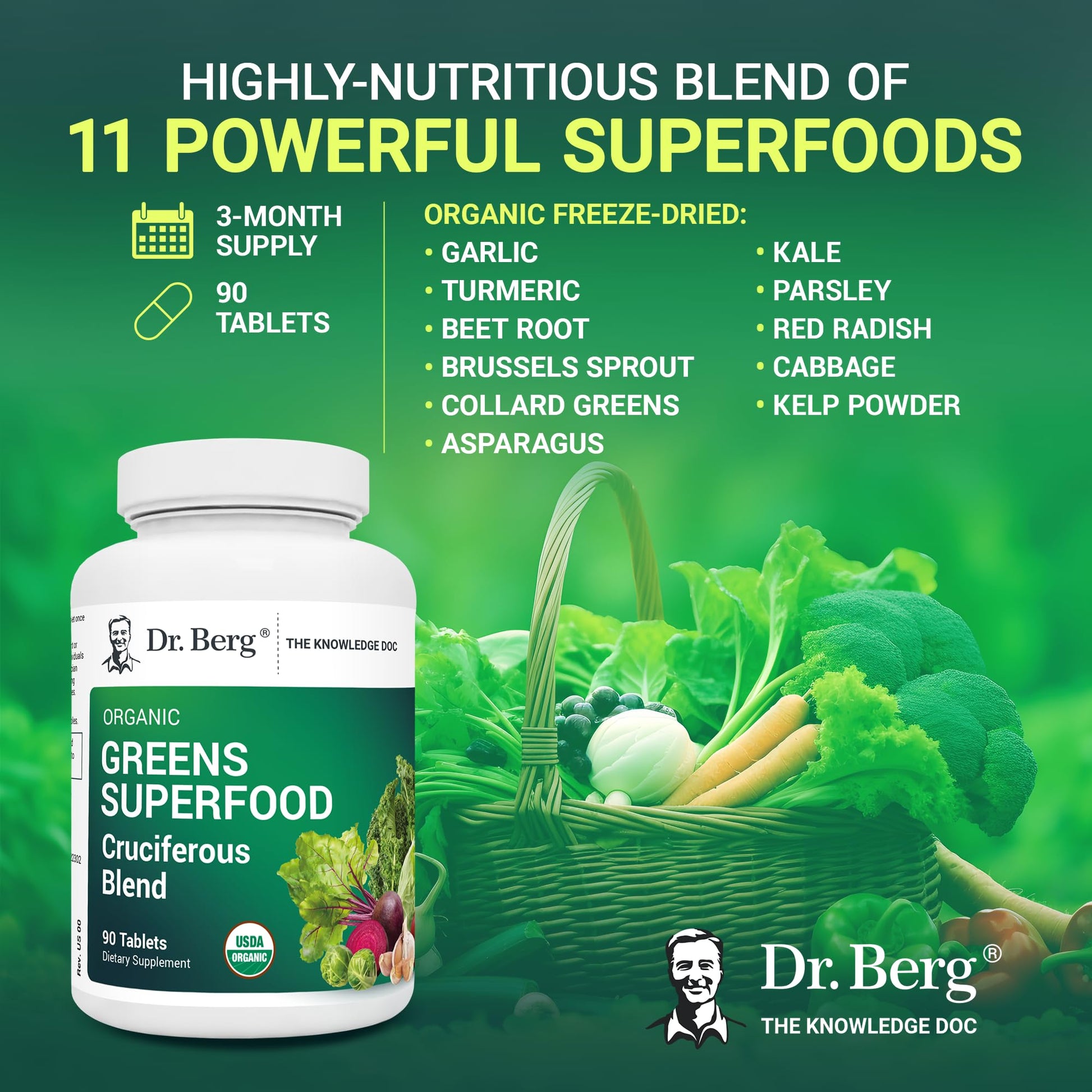 Dr. Berg's Greens Superfood Cruciferous Vegetable Tablets - Vegetable Supplements - AB Mystery