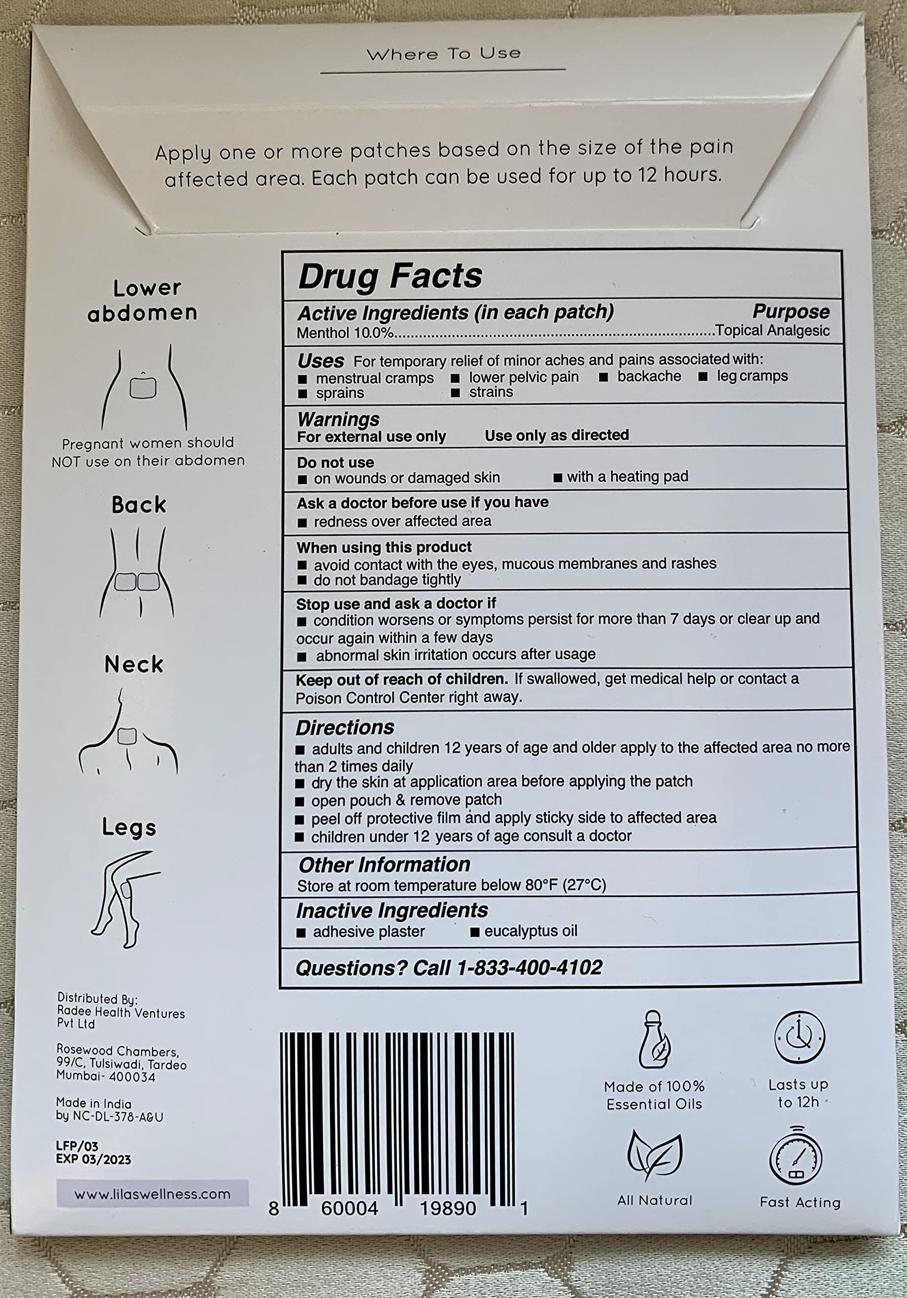 LILAS Period Cramps Pain Relief Patch - Pack of 5 - AB Mystery