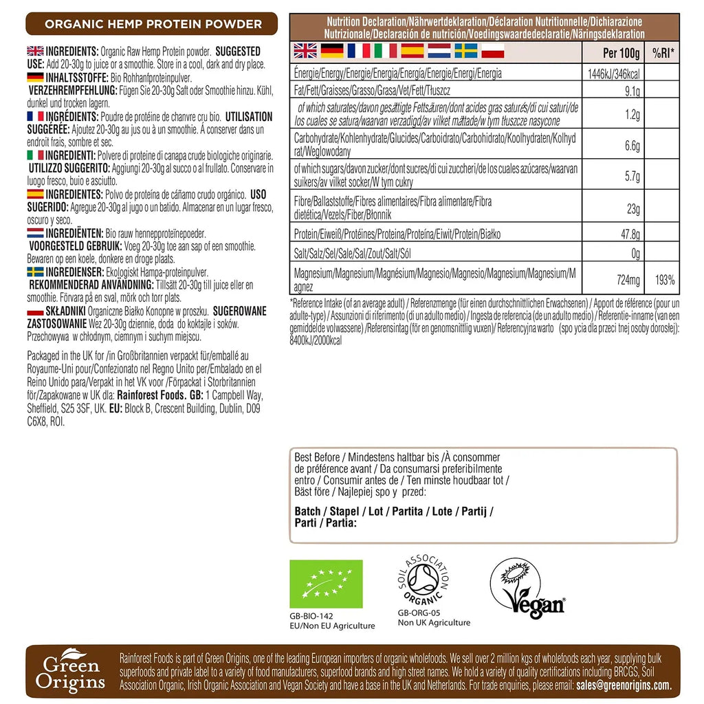 Rainforest Foods Organic Raw Hemp Protein Powder 900g Rainforest Foods