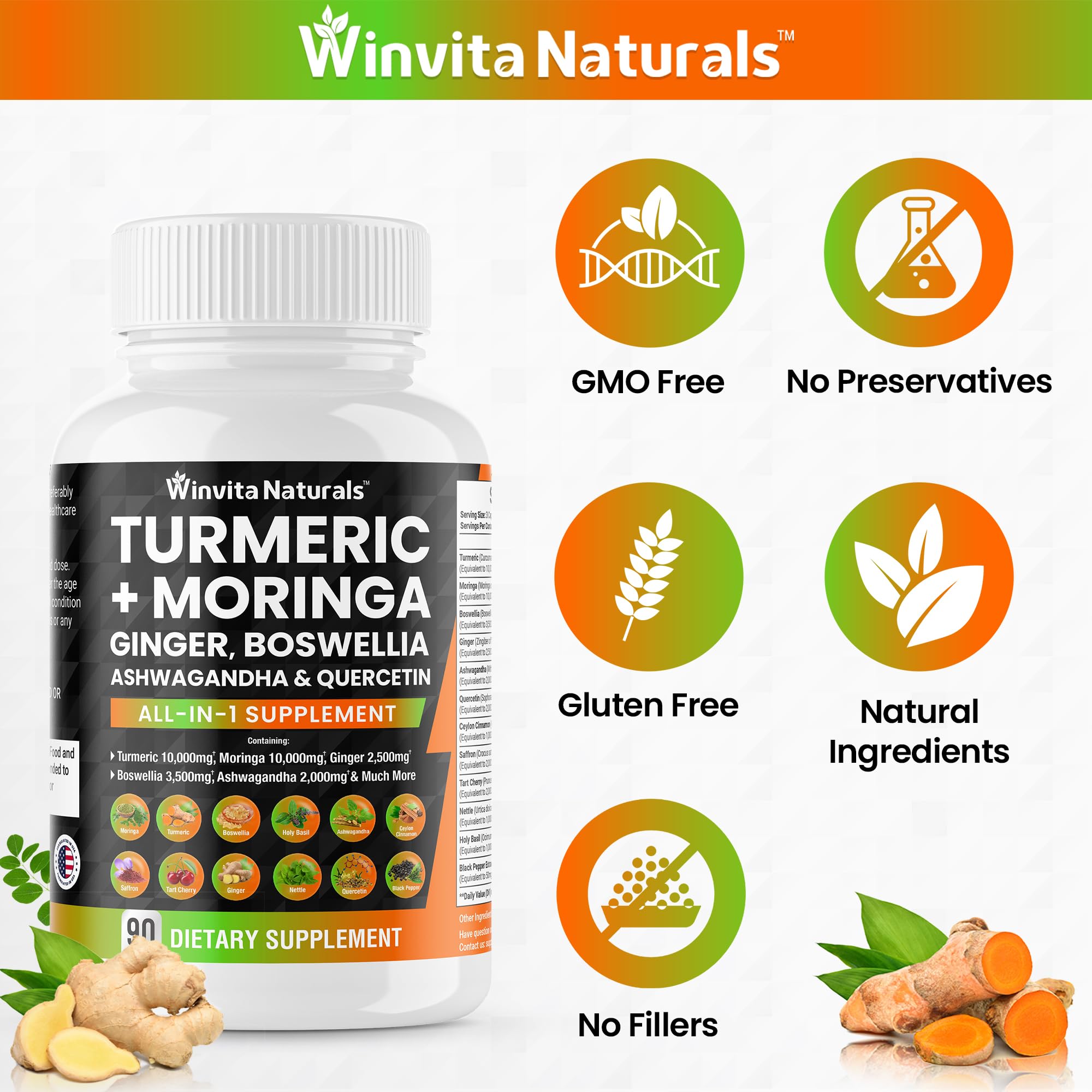 Turmeric Curcumin 10000mg Moringa 10000mg Boswellia 3500mg Ginger 2500mg - AB Mystery