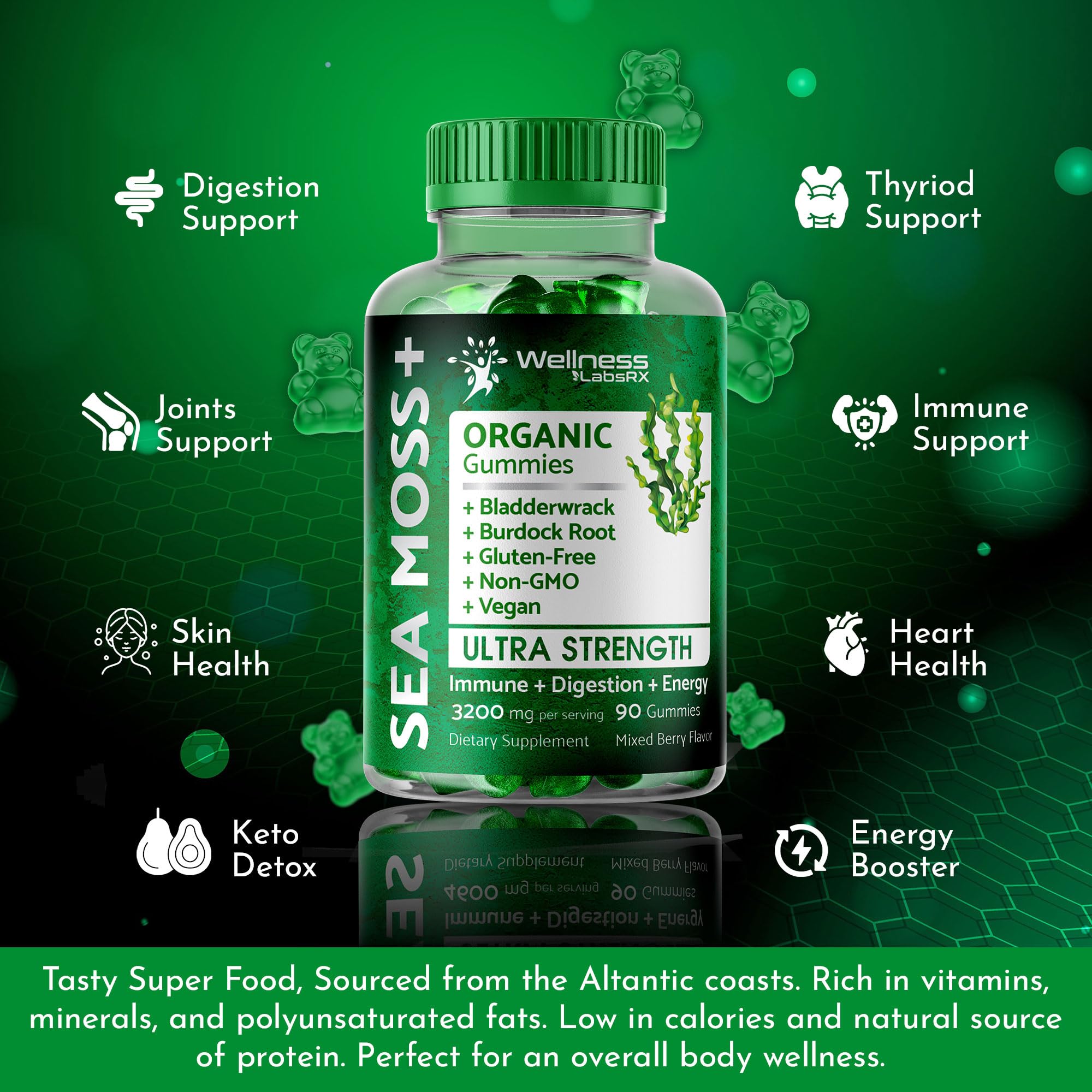 WELLNESS LABSRX Sea Moss Gummies, 3200mg Organic Seamoss, Irish Sea Moss - AB Mystery