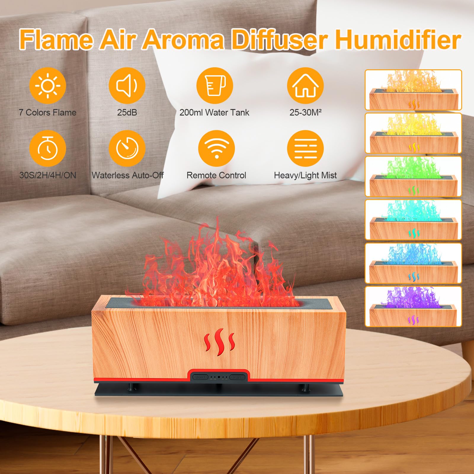 WENPHONE Upgraded 7 Color Essential Oil Diffusers, Flame Air Aroma Diffuser Humidifier, 200ml - AB Mystery