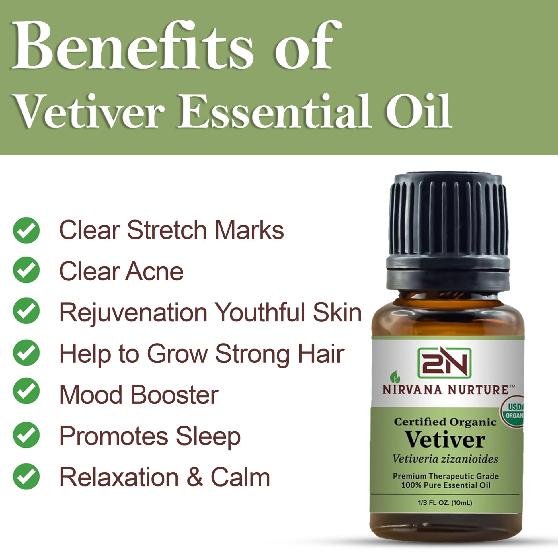 Nirvana Nurture Vetiver Essential Oil USDA Certified Organic 100% Pure Premium Therapeutic Grade - AB Mystery