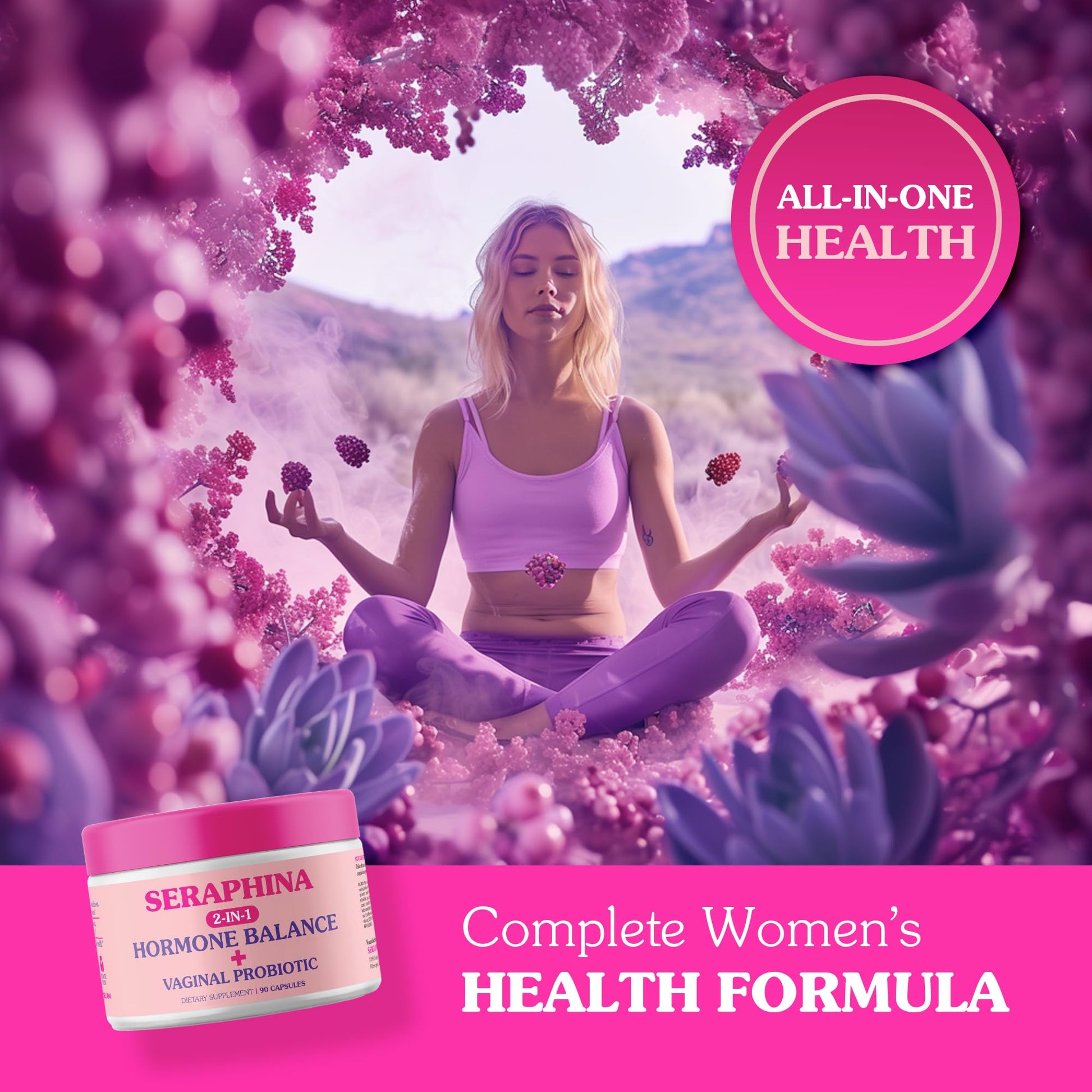 Seraphina 2-in-1 Vaginal Probiotics for Women + Hormone Balance - 90 Capsules for Complete Feminine - AB Mystery