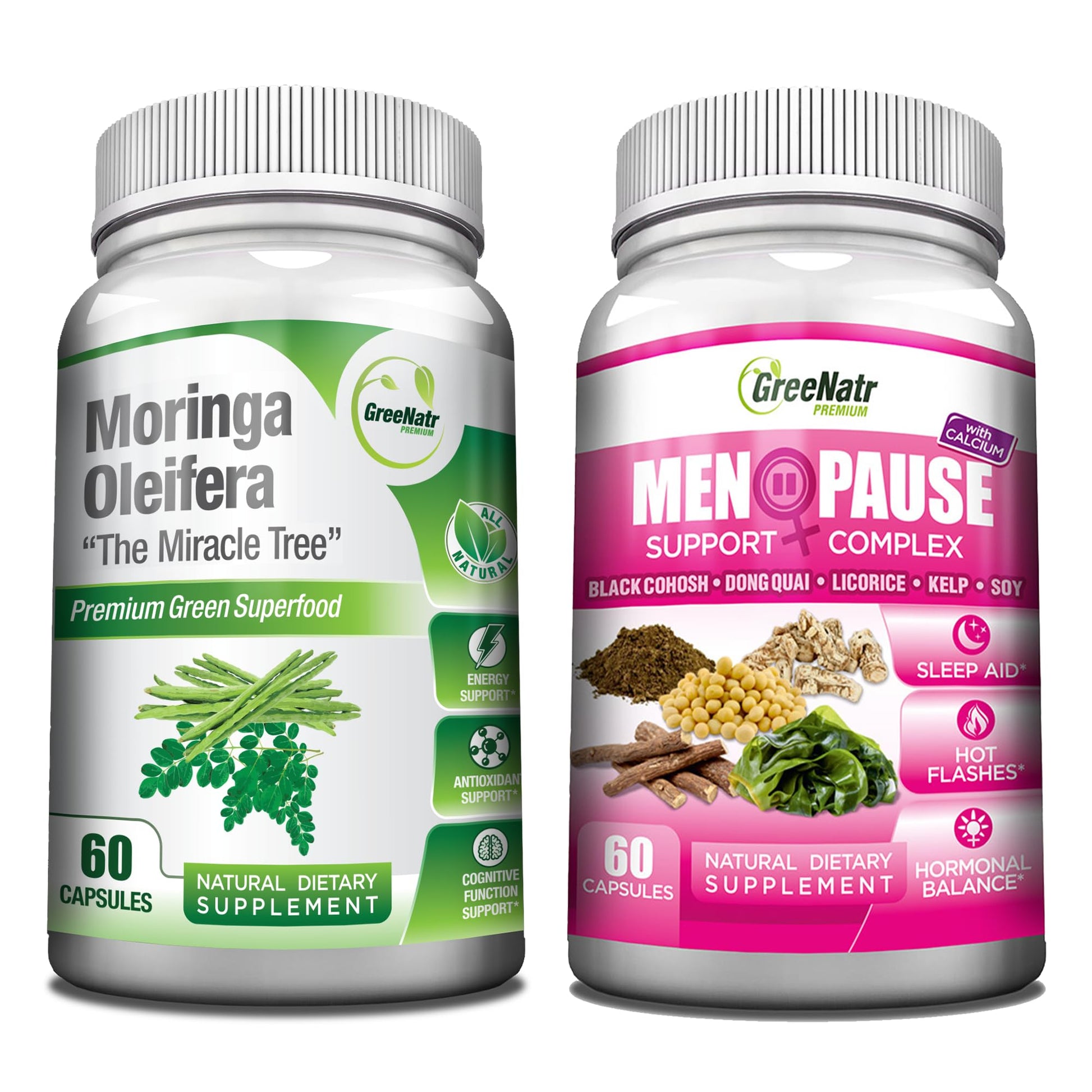 GreeNatr Pure Moringa Oleifera for Mood Enhancement Plus Menopause Support Complex for Hot Flashes