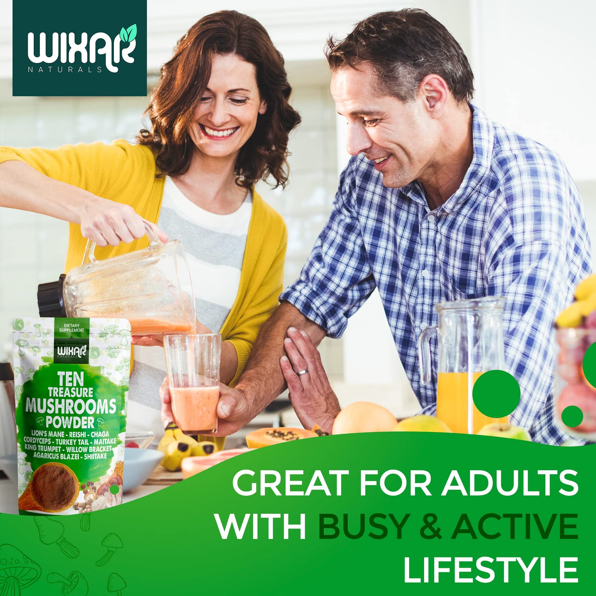 Wixar Mushroom Powder - Ten Treasure Mushrooms Extract Supplement Blend for Coffee - AB Mystery