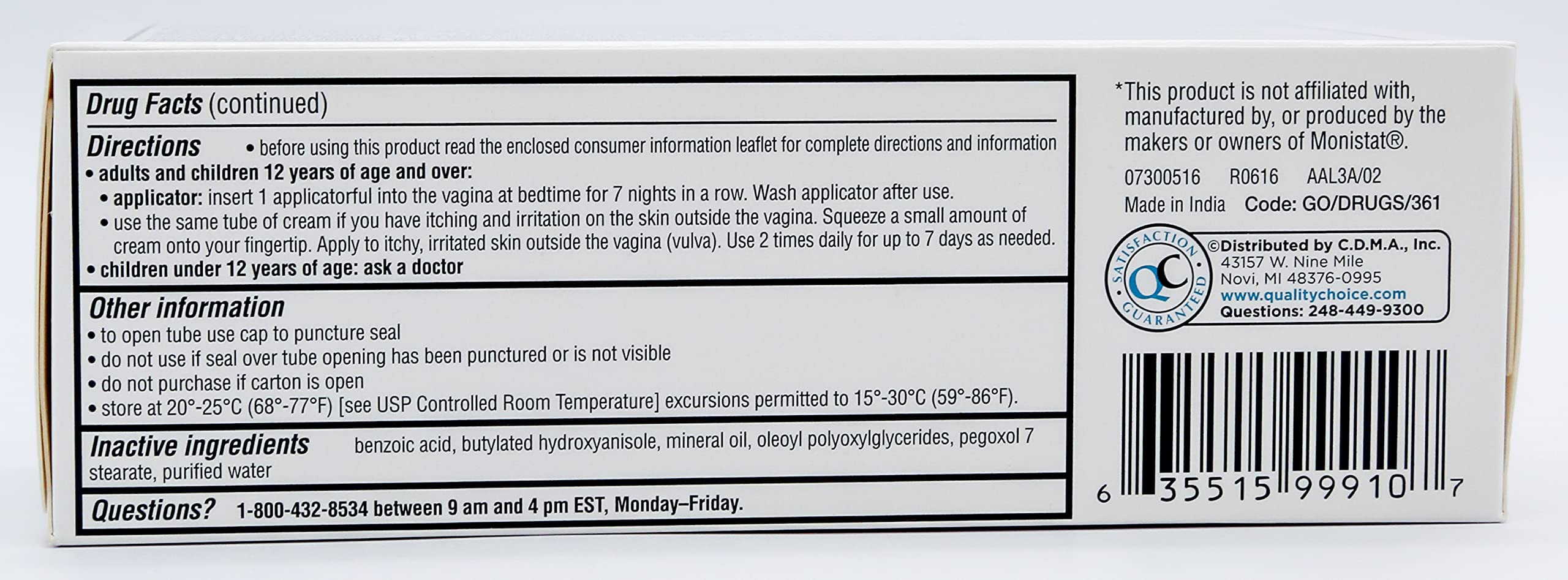 Quality Choice Miconazole Nitrate 2% 7 Day Vaginal Antifungal Cream, 1.59 Ounces (45g) - AB Mystery