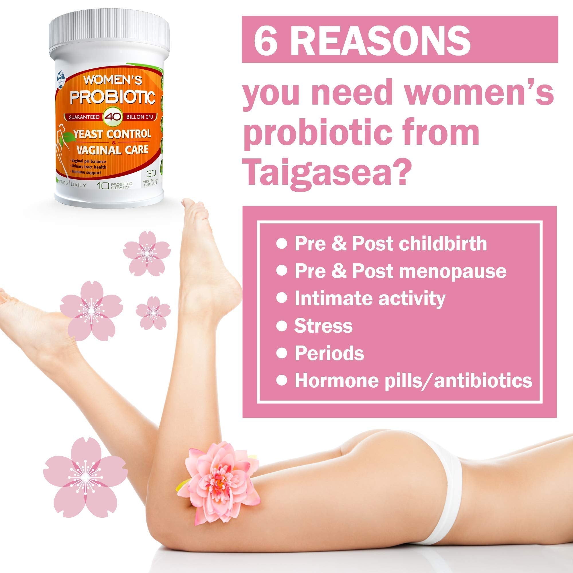 TAIGASEA Probiotics for Women, 40 Billion CFU, 10 Strains for Yeast Control, Vaginal and Urinary Tract Health - AB Mystery