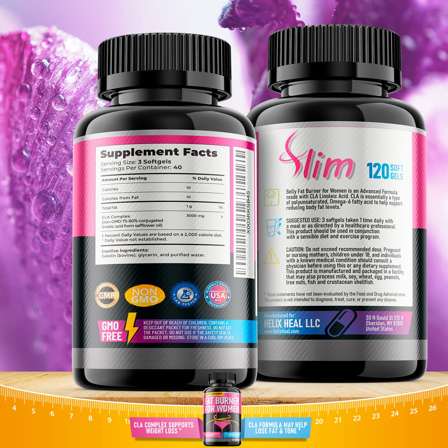 Helix Heal Belly Fat Burner for Women - Lose Stomach Fat w/Softgel Diet Pills - AB Mystery