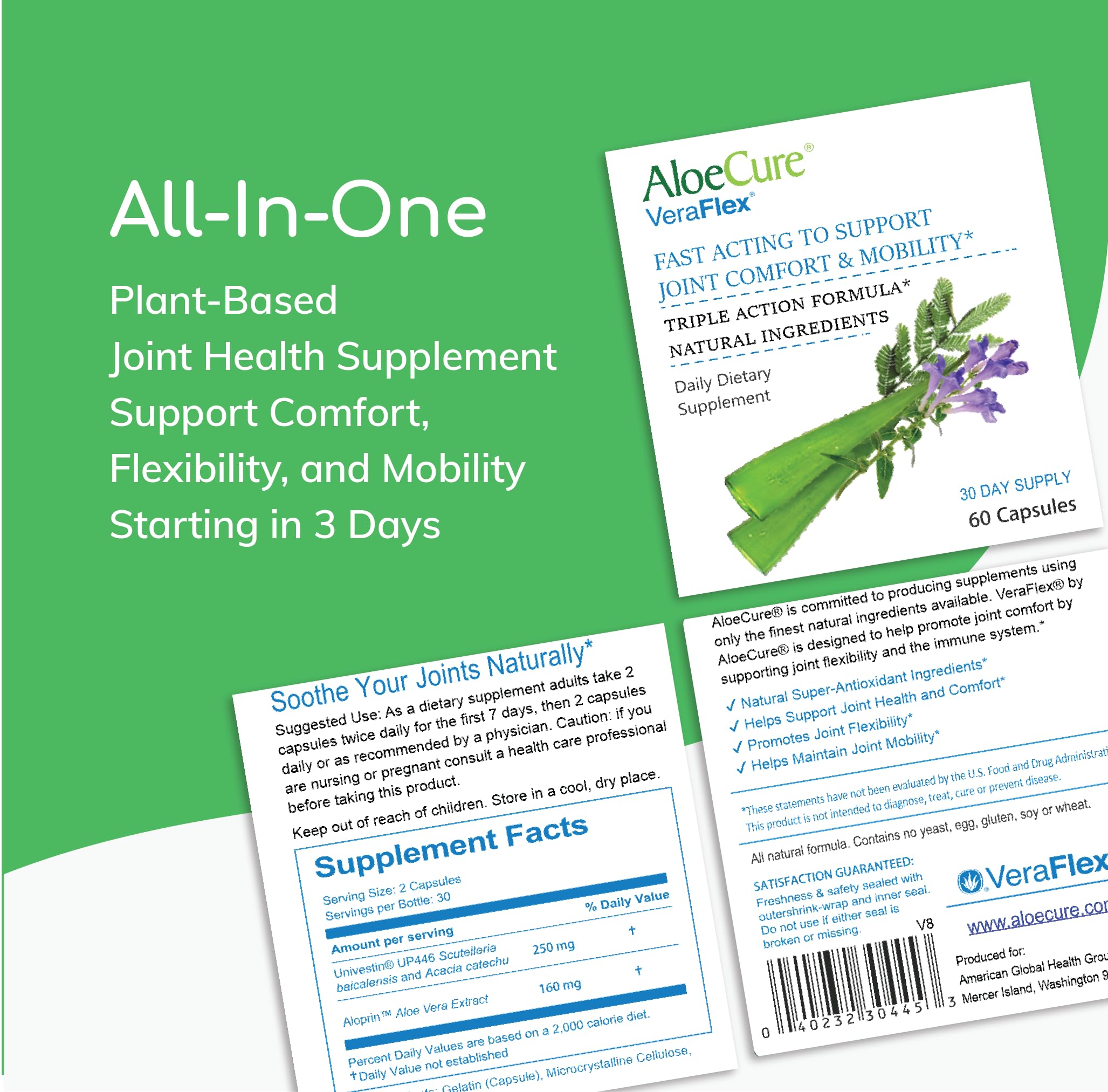 AloeCure VeraFlex Natural Joint Support Supplement with USDA Organic Aloe Vera - AB Mystery