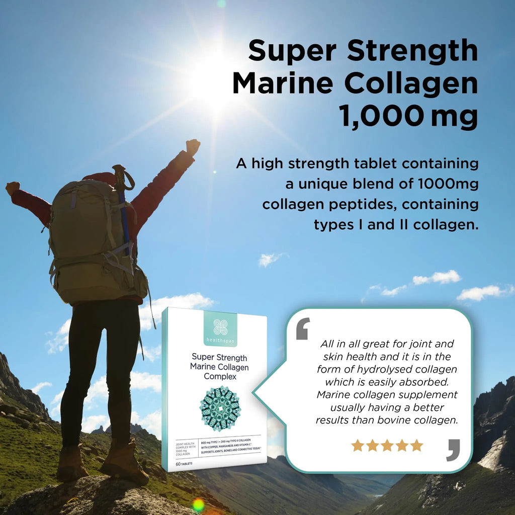 Healthspan 1,000mg Marine Collagen Complex 60 Tablets | 800mg Type I + 200mg Type II Collagen healthspan