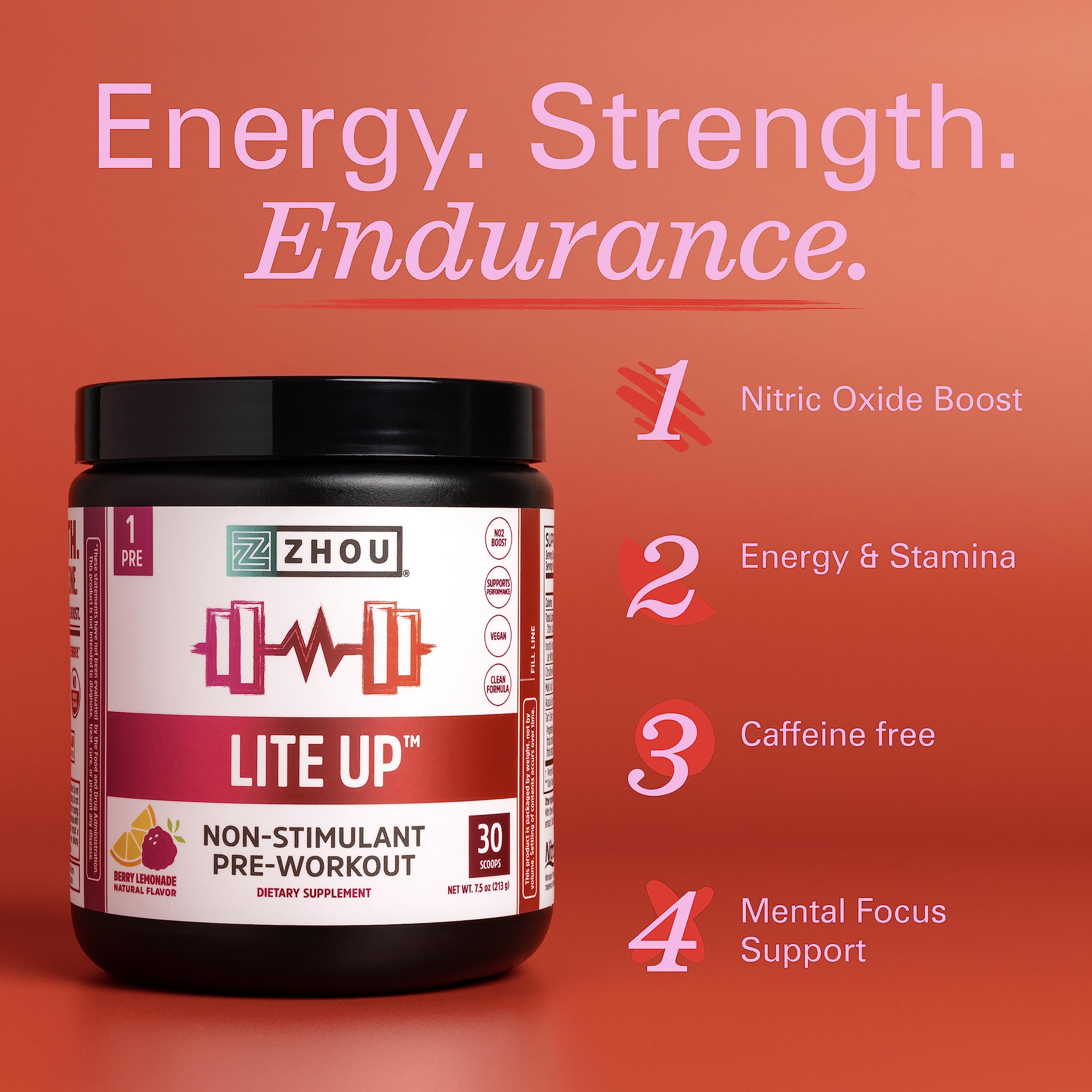 Zhou Nutrition Lite Up, Non-Stimulant Pre Workout Powder, Caffeine Free Nitric Oxide - AB Mystery