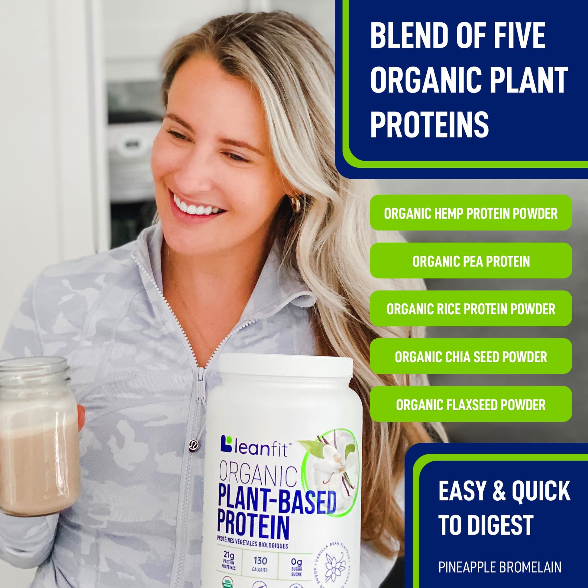 LeanFit Organic Plant-Based Protein, Natural Vanilla Flavor, 21g Vegan Protein, 19 Servings - AB Mystery