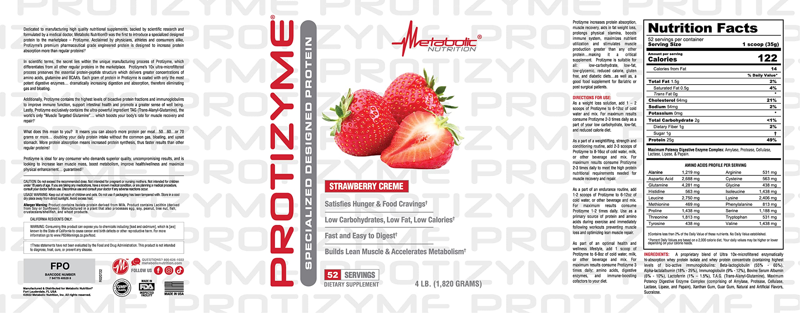 Metabolic Nutrition, Protizyme, 100% Whey Protein Powder, High Protein, Low Carb - AB Mystery