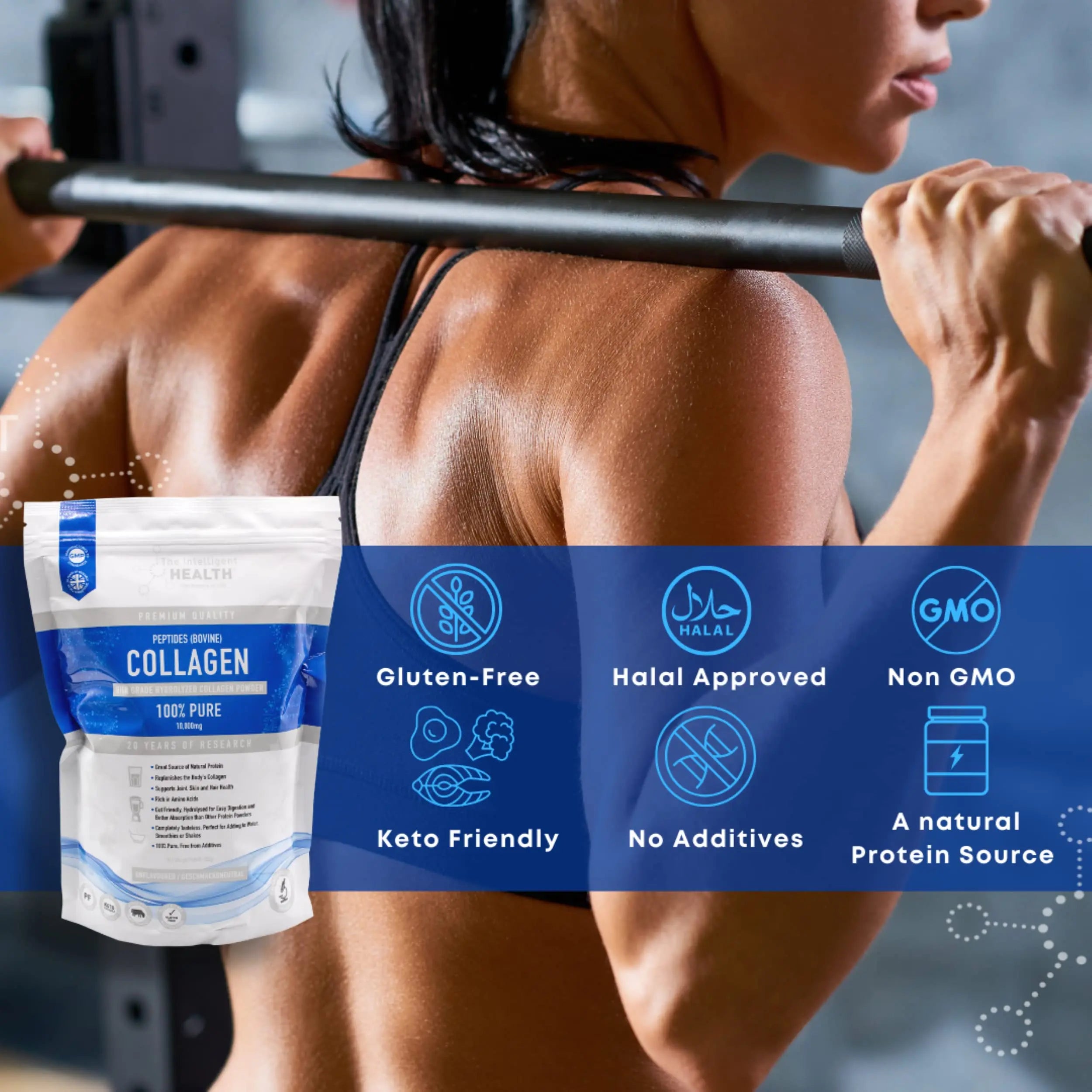 Hydrolysed Collagen Powder (Bovine) - High Protein Grass Fed Unflavoured Peptides The Intelligent Health