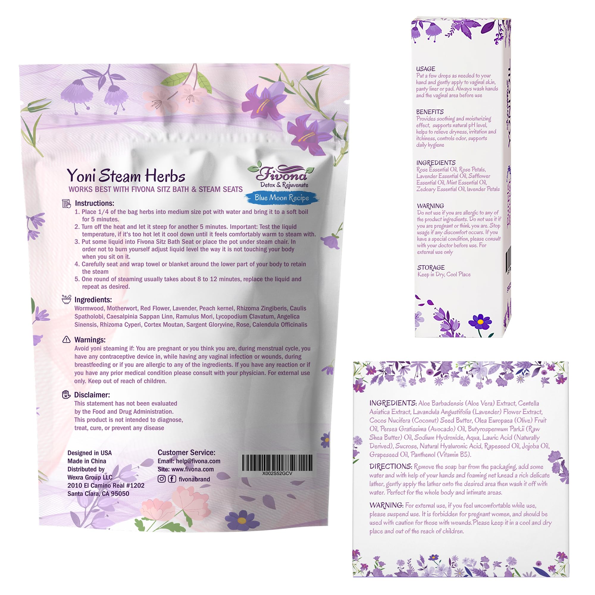 FIVONA Yoni Care Kit 3 in 1 - pH Balanced Natural Vaginal Oil 30 ml, Organic Herbal Soap 5.3 oz - AB Mystery