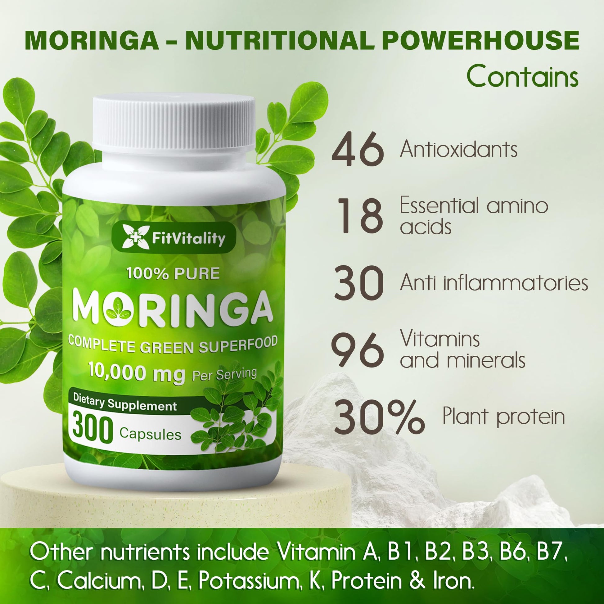 Moringa Capsules| Moringa Oleifera |10,000mg| 150 Capsules| 100% Pure| Non-GMO - AB Mystery