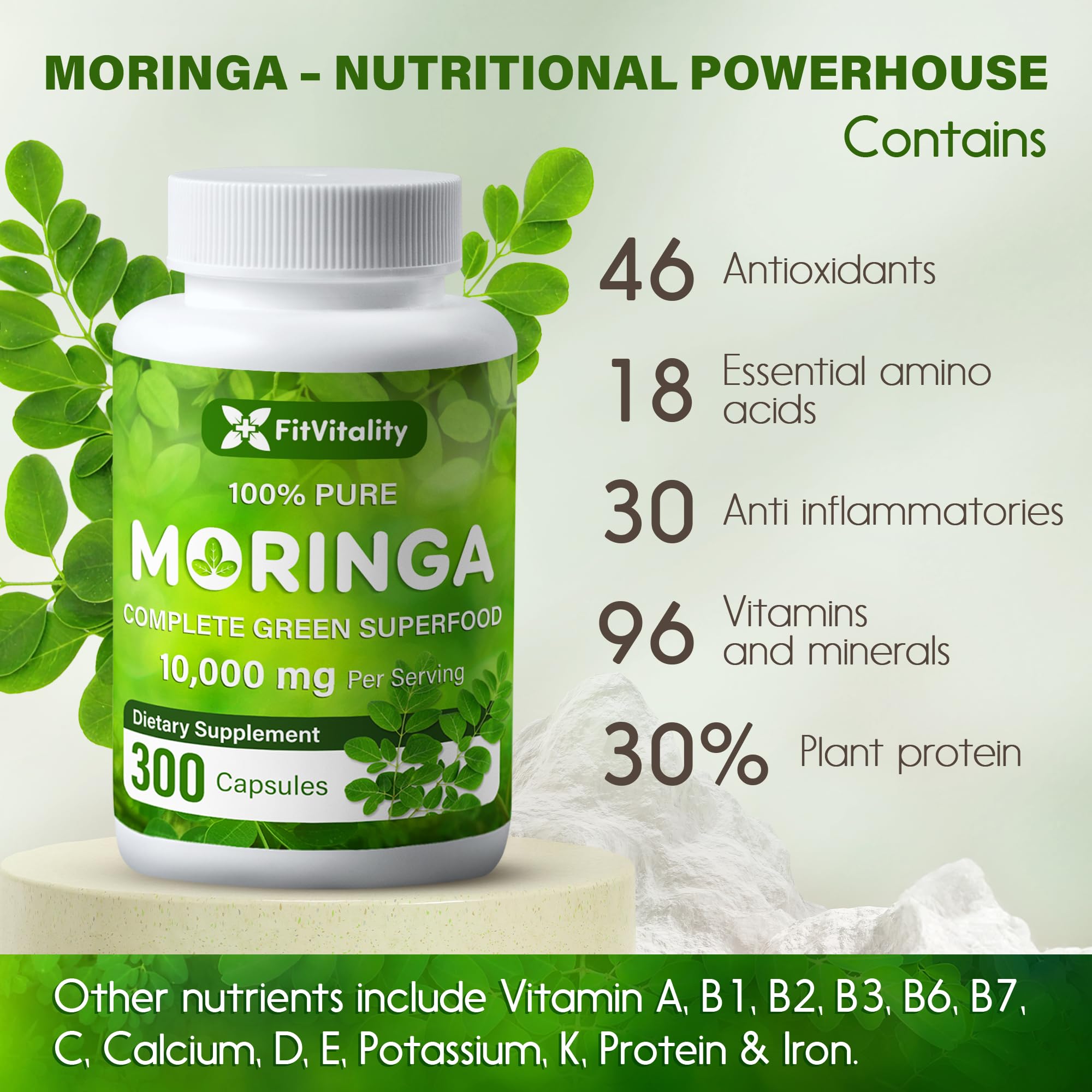 Moringa Capsules| Moringa Oleifera |10,000mg| 300 Capsules| 100% Pure| Non-GMO - AB Mystery