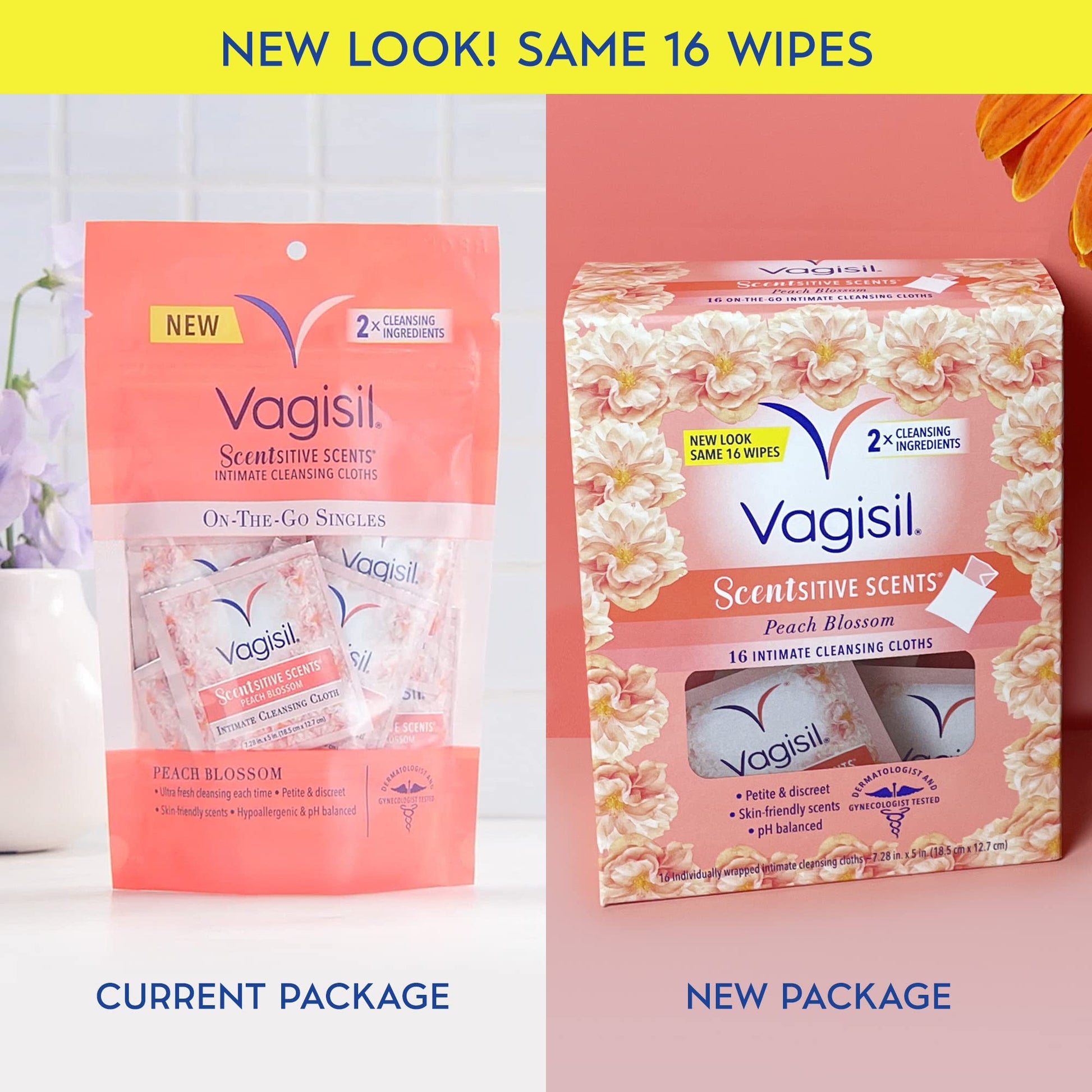 Vagisil Scentsitive Scents On-The-Go Feminine Cleansing Wipes, pH Balanced, Peach Blossom - AB Mystery