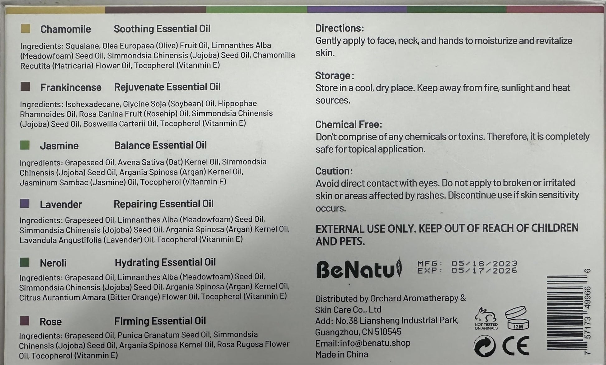 benatu 6-Pack Facial Essential Oils - Skin Care Set, 100% Pure Plant Extraction, Safe for Sensitive Skin - AB Mystery