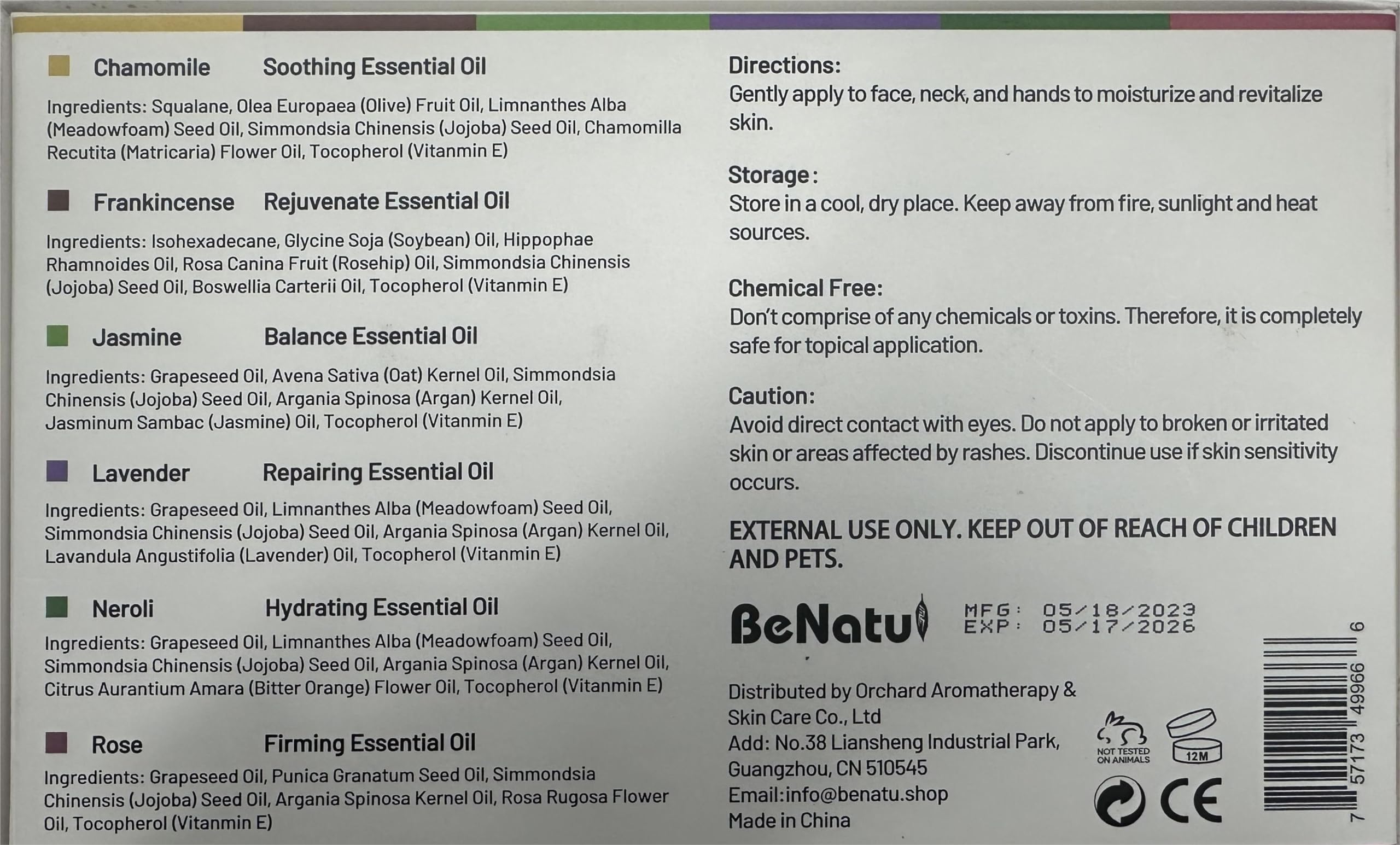 benatu 6-Pack Facial Essential Oils - Skin Care Set, 100% Pure Plant Extraction, Safe for Sensitive Skin - AB Mystery