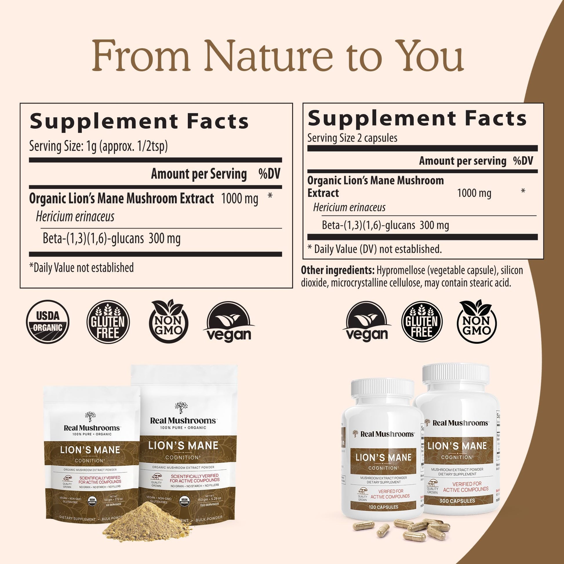 Real Mushrooms Lion’s Mane Powder - Organic Lions Mane Mushroom Extract - AB Mystery