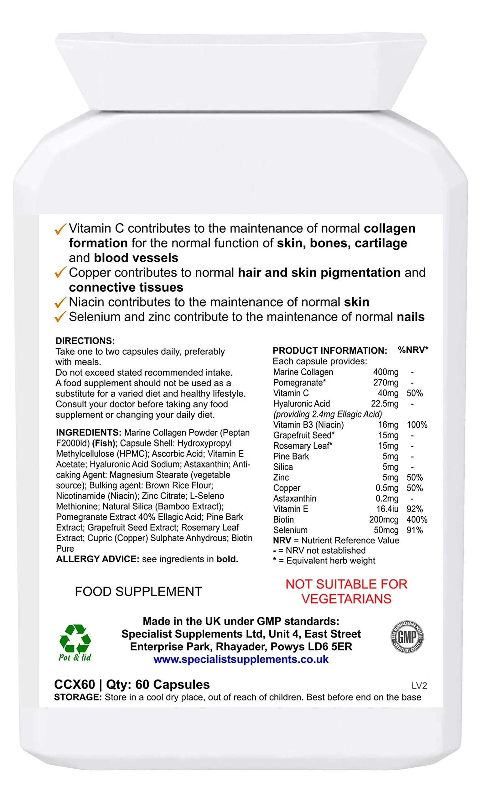 Specialist Supplements Collagen Ultra Beauty Marine Collagen, Hyaluronic Acid, Vitamin, Mineral - AB Mystery