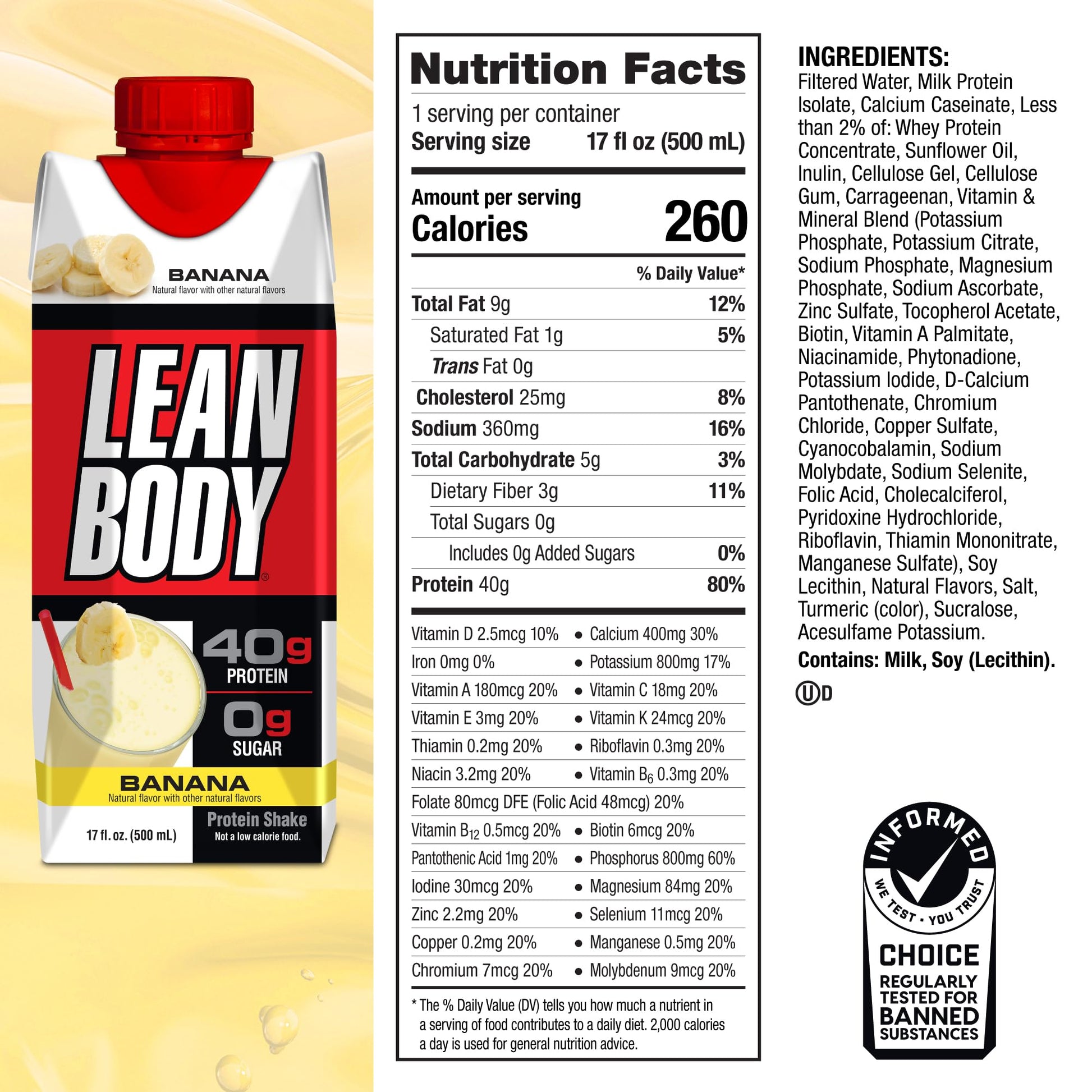 Lean Body Ready-to-Drink Banana Protein Shake, 40g Protein, Whey Blend, 0 Sugar - AB Mystery