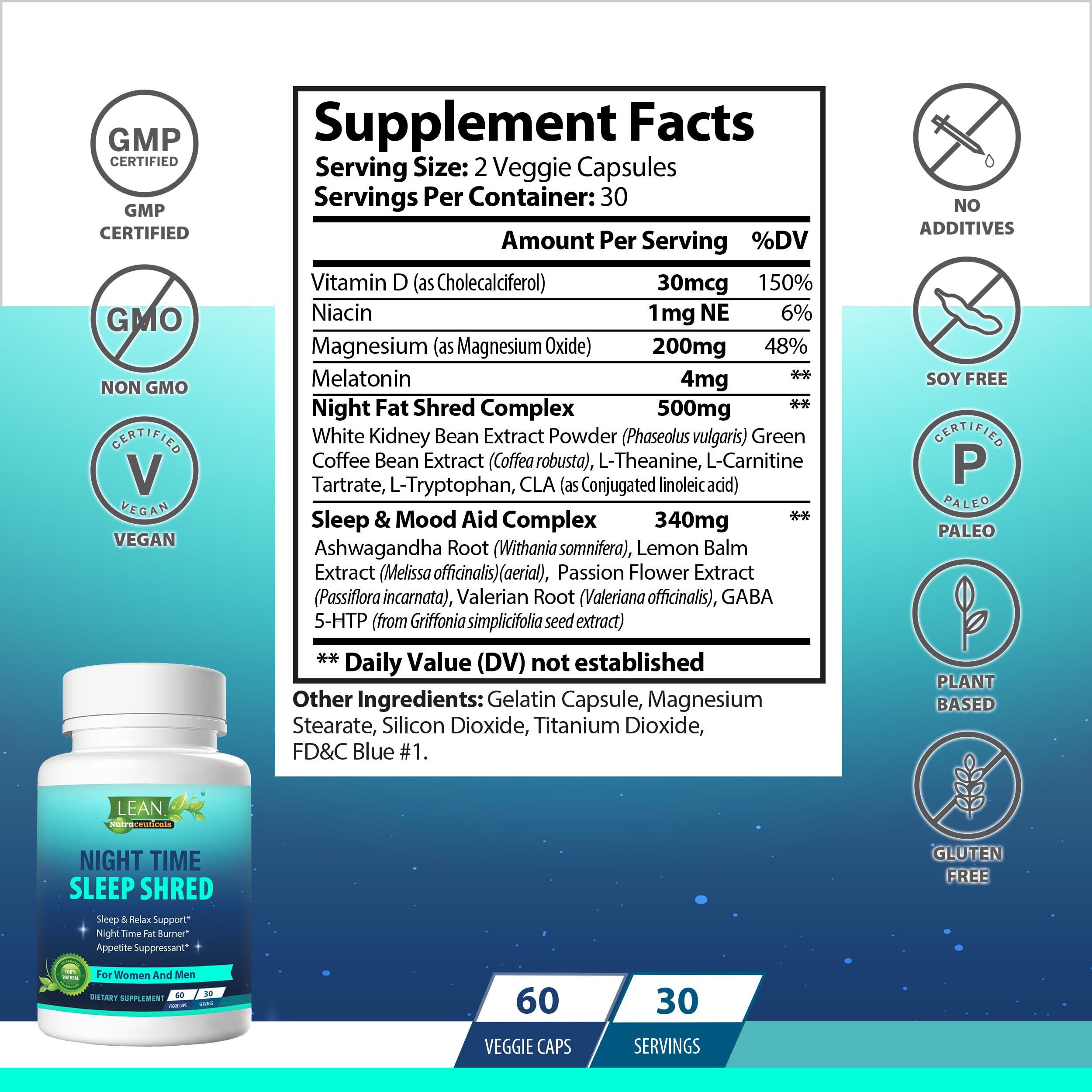 Night Time Sleep Shred Fast Fat Burner, Weight Loss Aid Pill, Appetite Suppressant Carb - AB Mystery