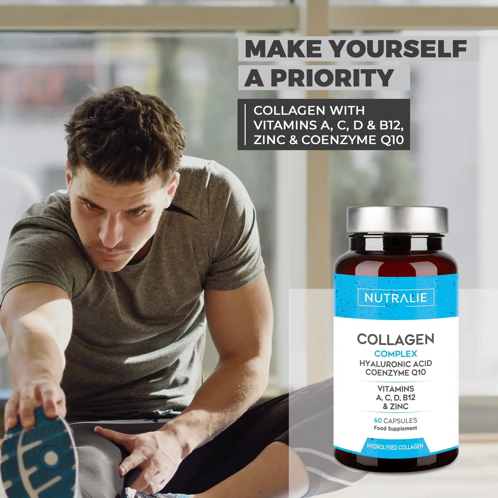 Collagen + Hyaluronic Acid + Q10 Hydrolysed Collagen Women Men + Vitamins A C D B12 Zinc NUTRALIE