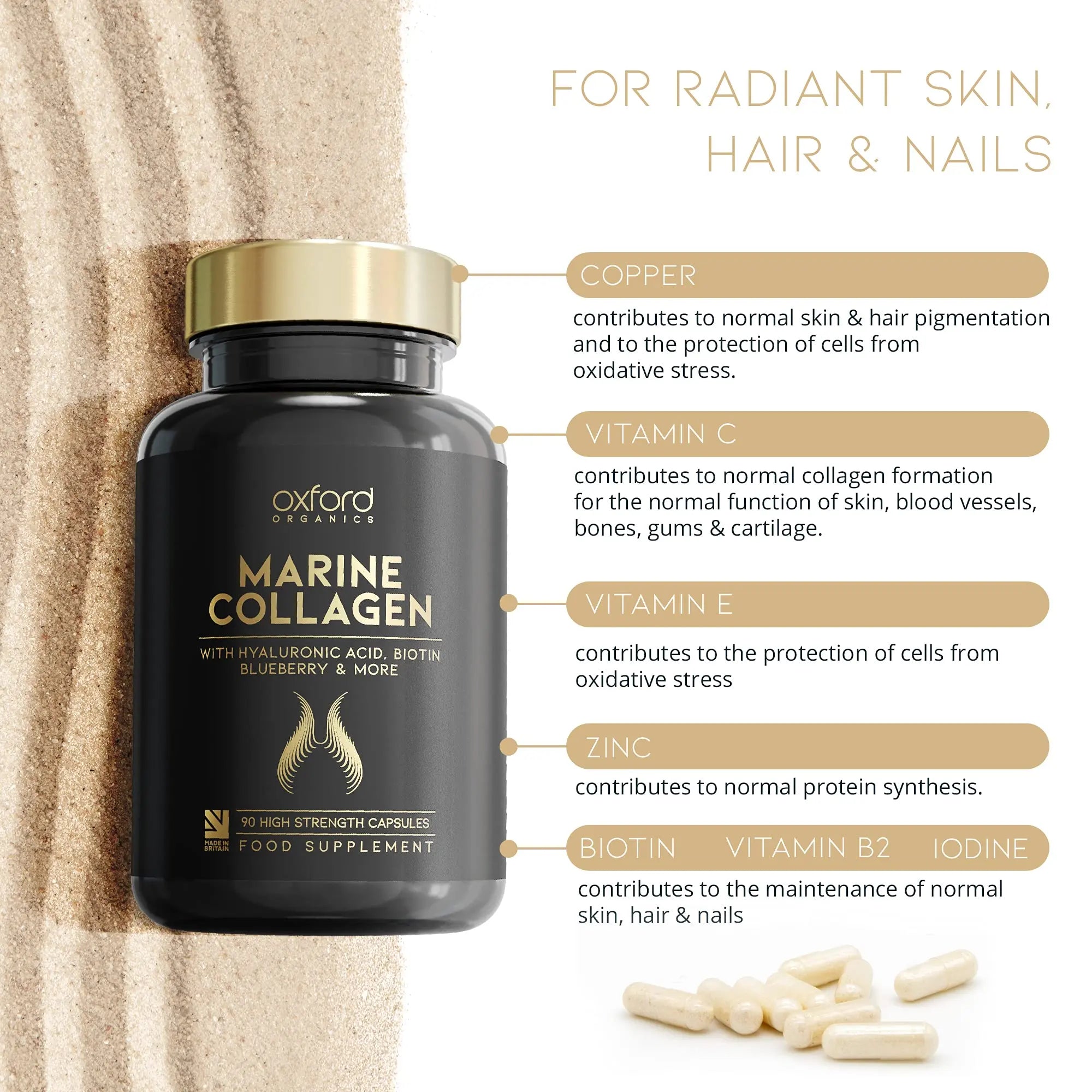 Advanced Marine Collagen Capsules | 1735mg Superfood & Vitamin Boosted Complex for Glowing Hair, Skin & Nails Oxford Organics