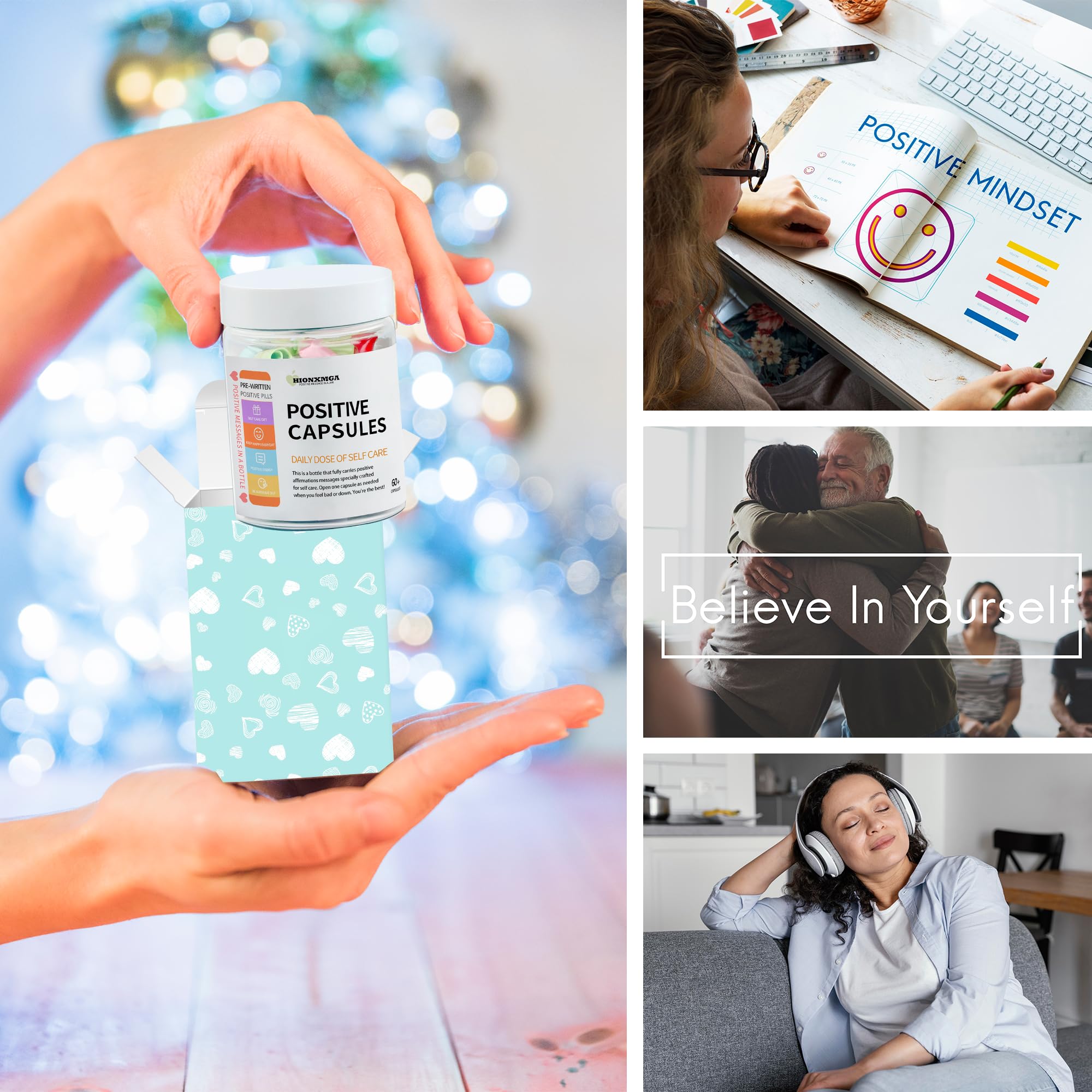 HIONXMGA Positive Messages in a Bottle (60+ Positive Affirmations),Self Care Gifts for Women Men - AB Mystery