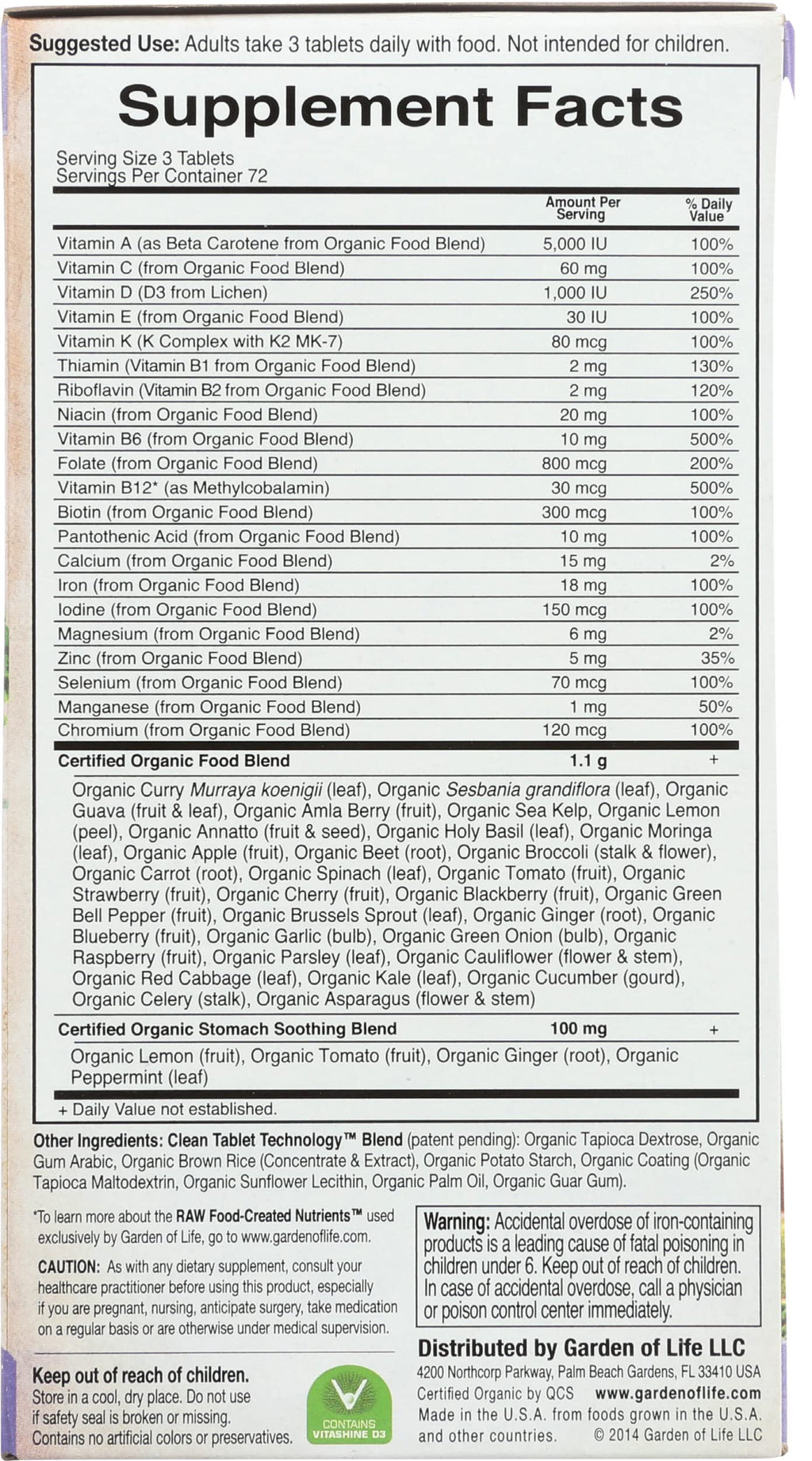 Garden of Life Organic Mykind Prenatal Multivitamin, 216 CT Garden of Life