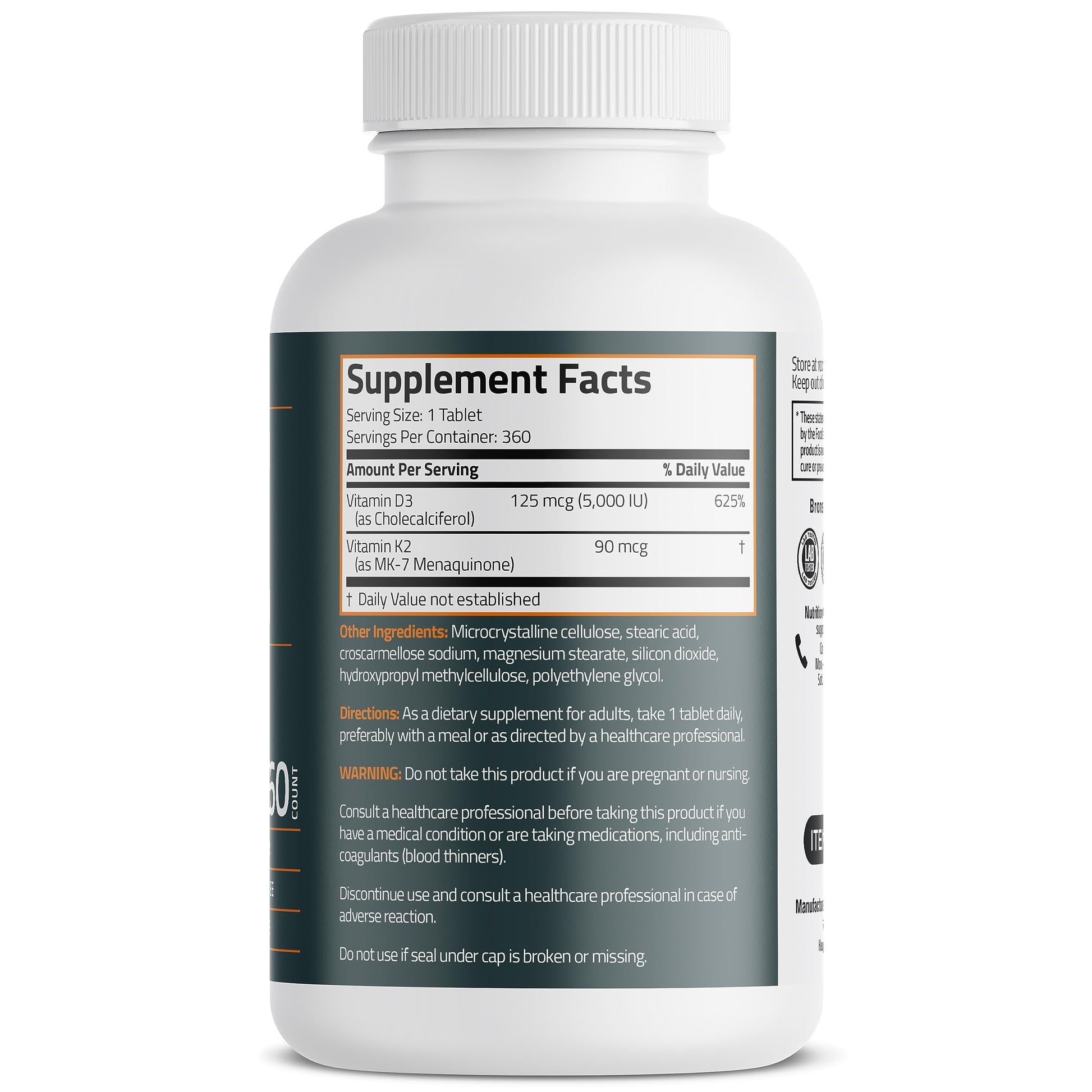 Bronson Basics Vitamin K2 D3 (MK7) Supplement Non-GMO Formula 5000IU (125 mcg) - AB Mystery