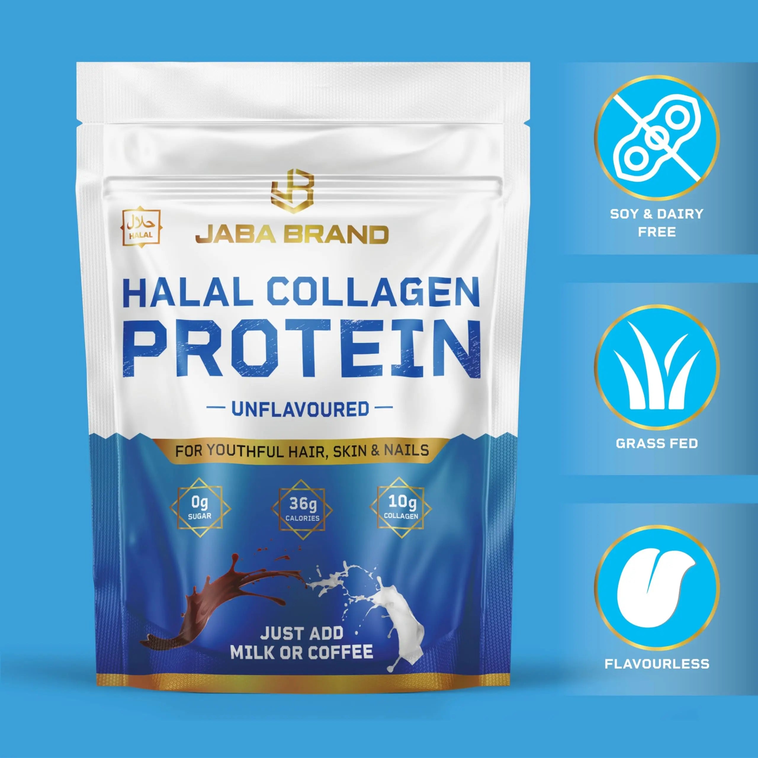 JABA BRAND - Halal Bovine Collagen Protein Powder for Hair, Nails, Joints and Skin - AB Mystery