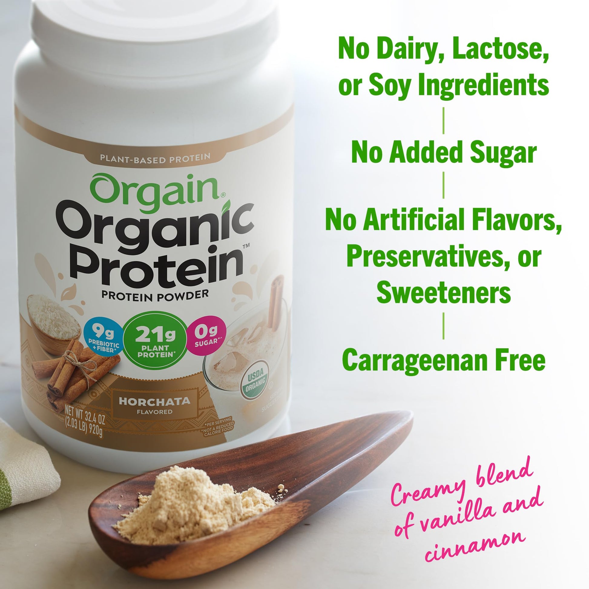 Orgain Organic Vegan Protein Powder, Horchata - 21g of Plant Based Protein, Low Net - AB Mystery