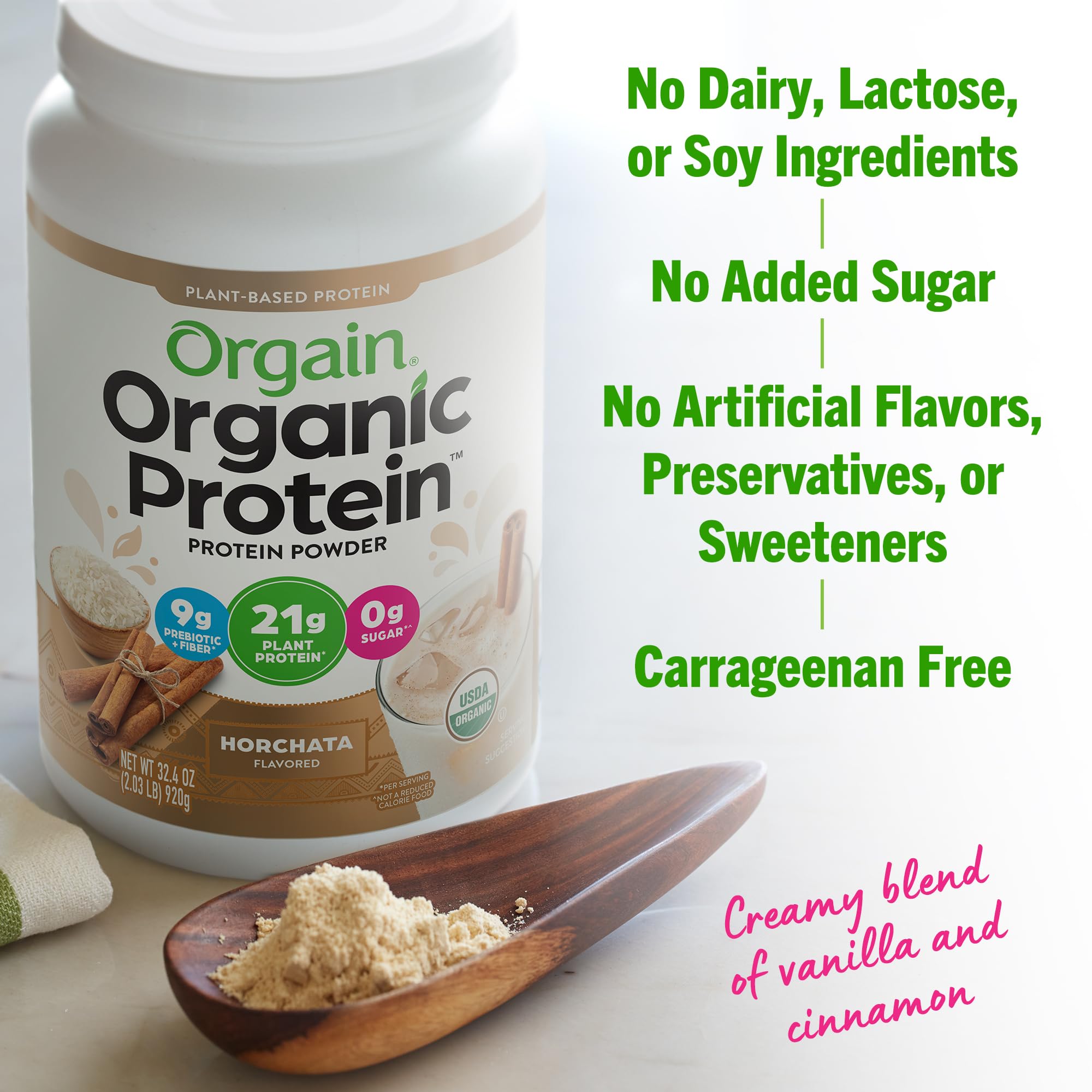 Orgain Organic Vegan Protein Powder, Horchata - 21g of Plant Based Protein, Low Net - AB Mystery