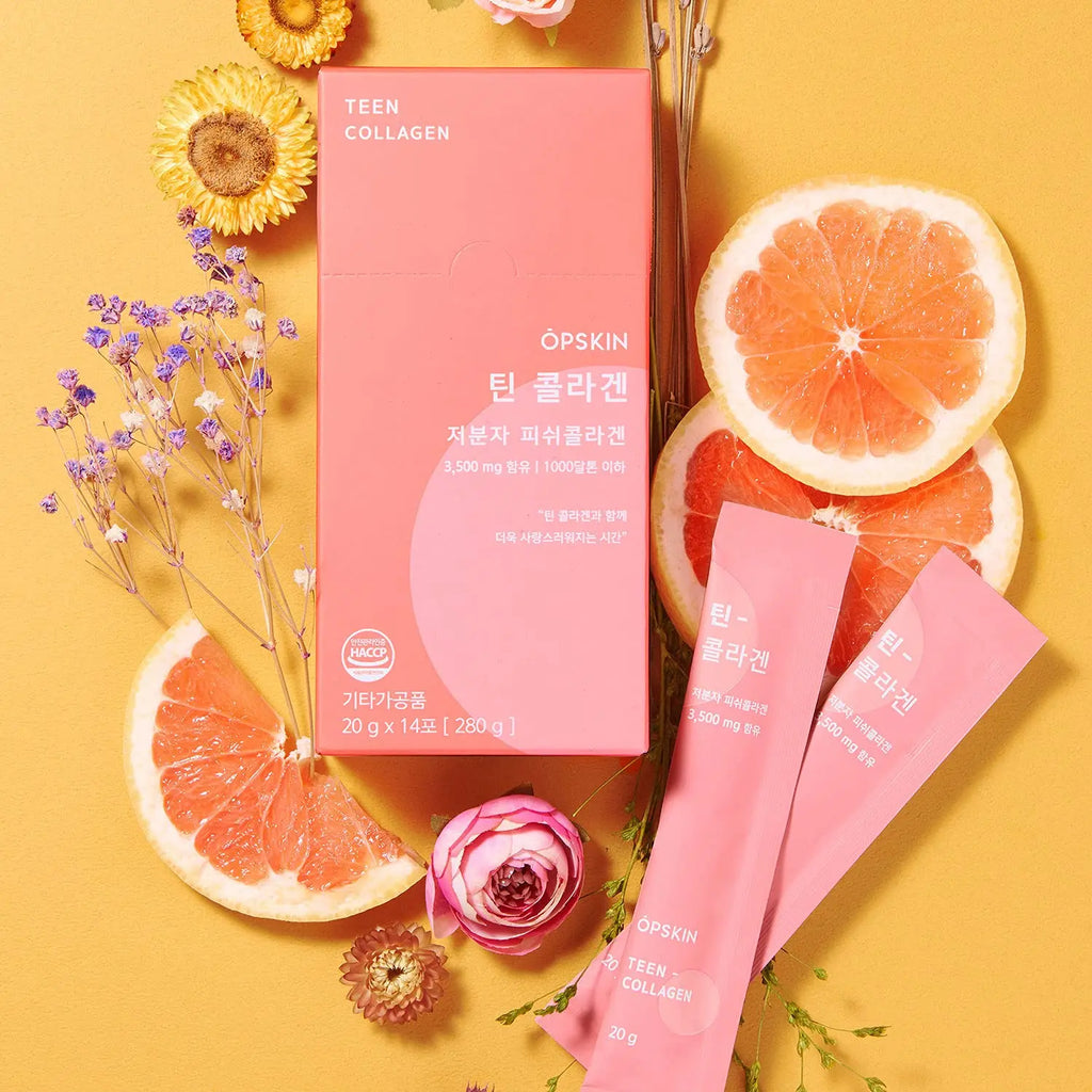 OPSKIN Teen Collagen 14 Pieces, Hydrolysed Marine Collagen Jelly, Grapefruit Flavour Gummy Sticks - AB Mystery