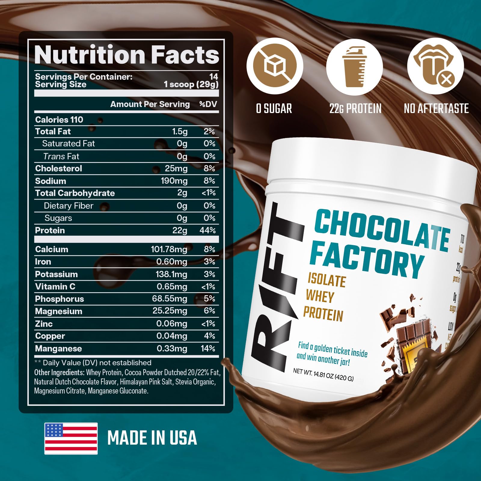 RIFT Chocolate Whey Protein Powder for Adult - Protein Isolate Powder Chocolate - AB Mystery