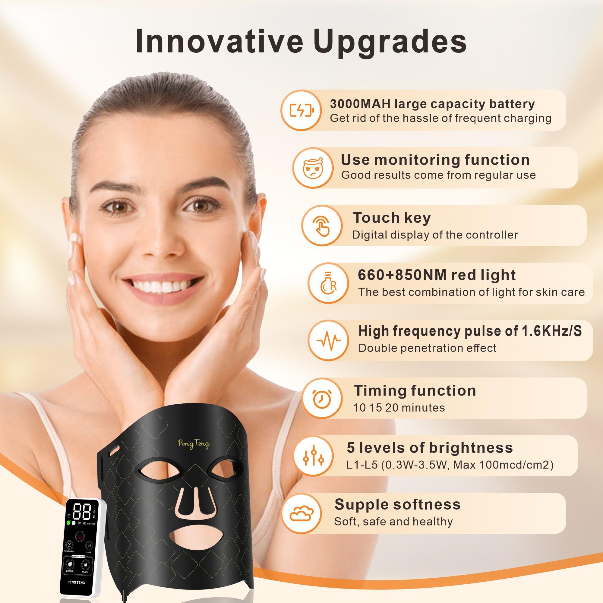 Peng Teng Red Light Therapy for Face, 660NM and 850NM,Innovative use of Monitoring,red Light Therapy Masks - AB Mystery
