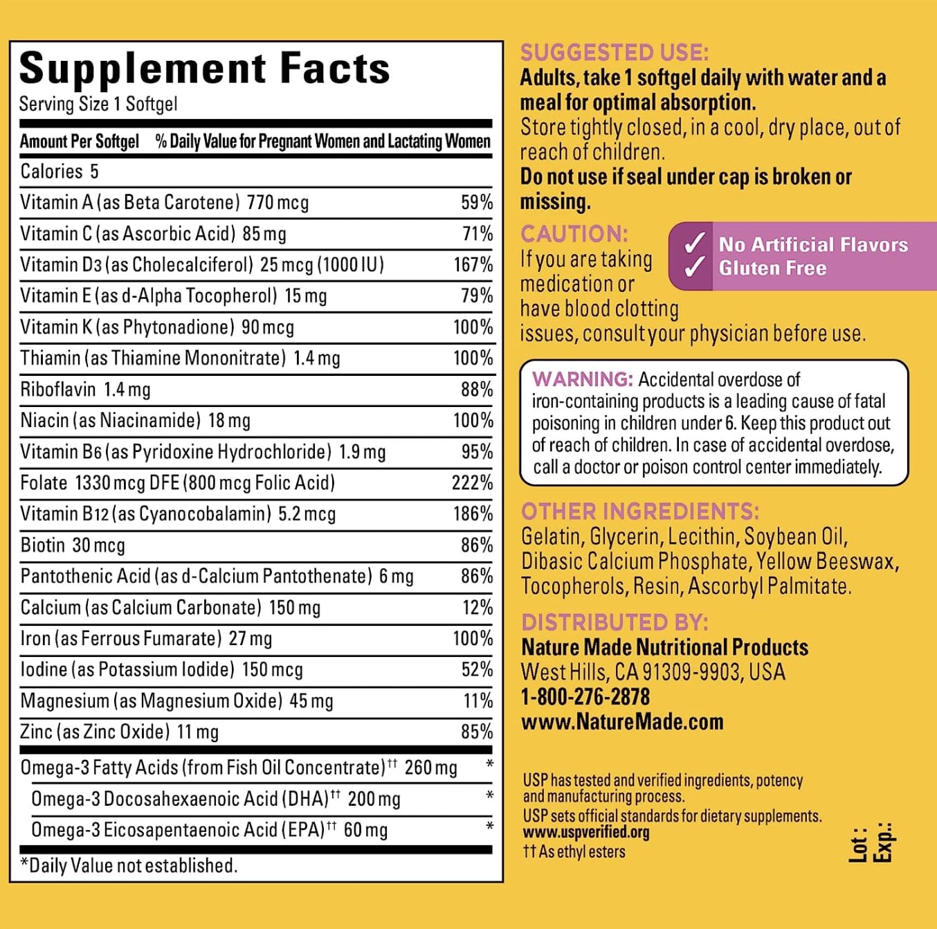 Nature Made Prenatal with Folic Acid + DHA, Prenatal Vitamin and Mineral Supplement Generic