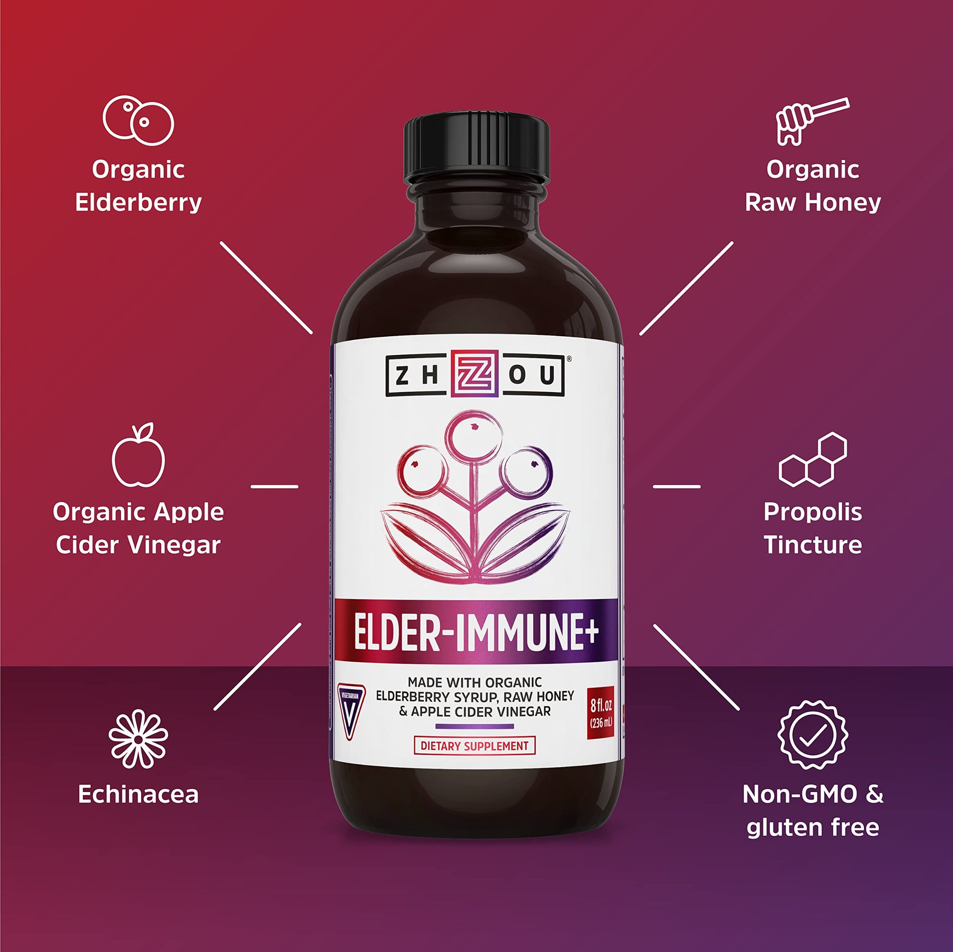 Zhou Nutrition Elderberry Syrup, Immune System Booster with Organic Elderberry Syrup - AB Mystery