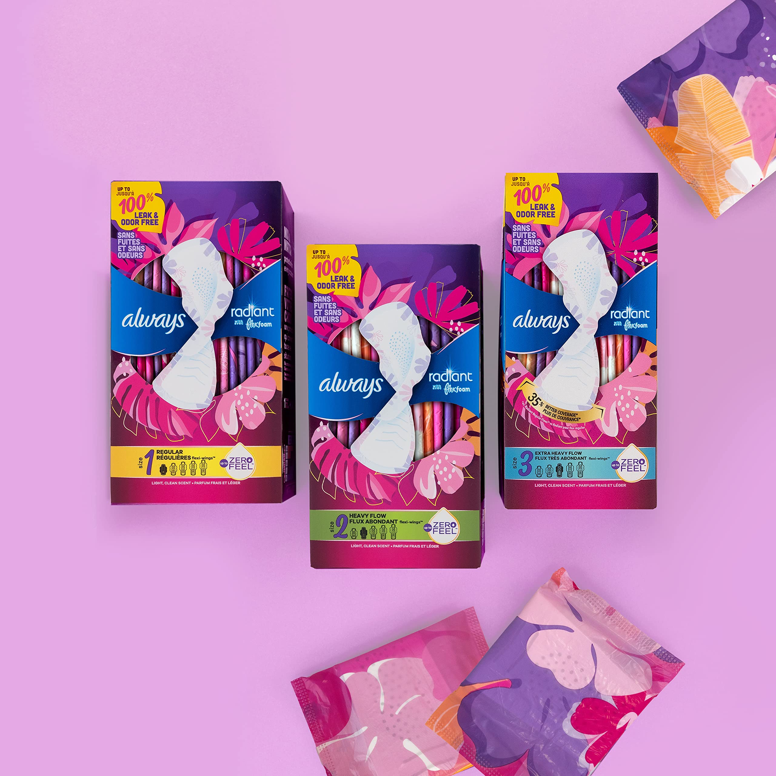 Always Radiant Feminine Pads For Women, Size 3 Extra Heavy Absorbency, With Flexfoam - AB Mystery