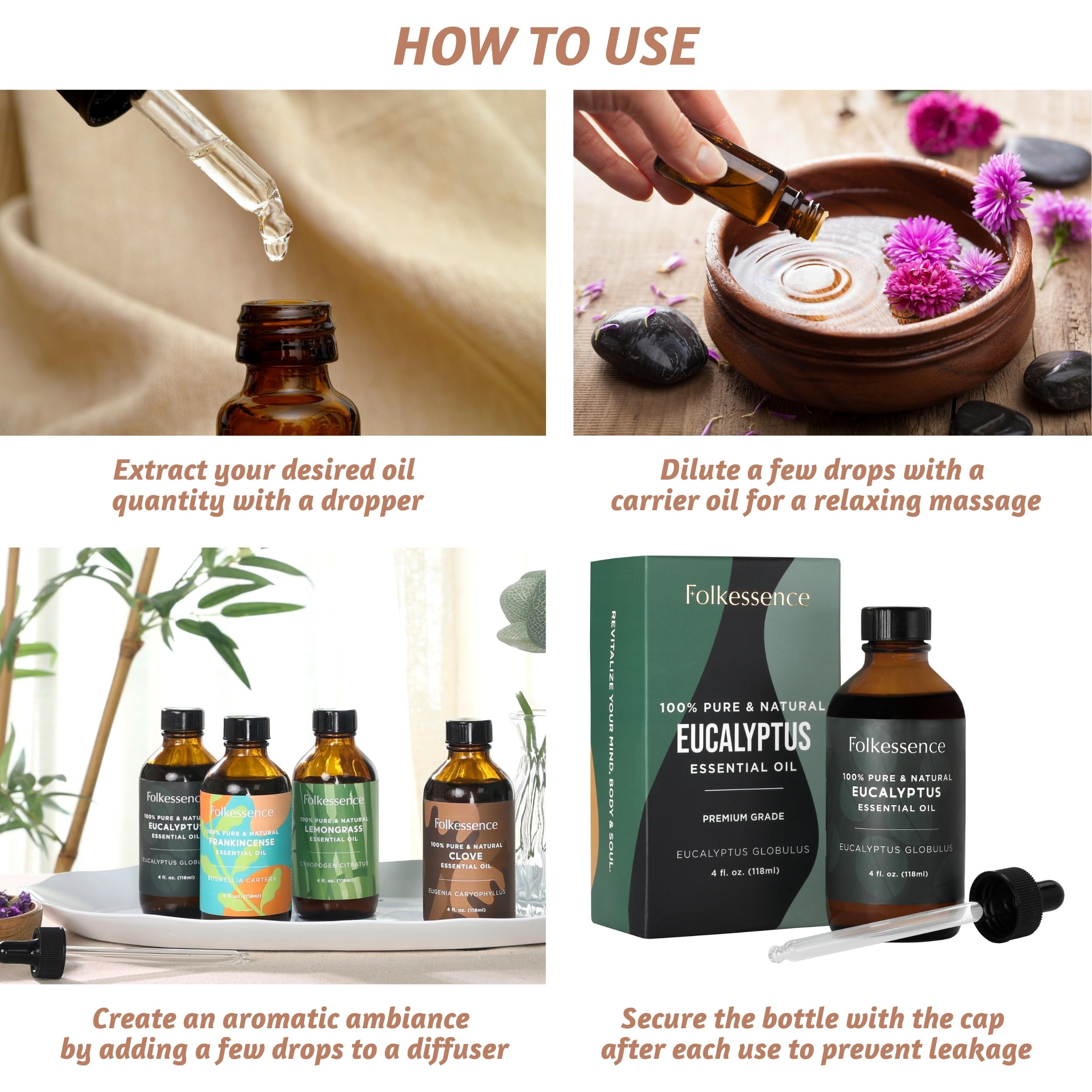 Folkulture Eucalyptus Essential Oil for Diffuser - 4 Fl Oz - 100% Pure, Natural and Undilluted Essential Oil - AB Mystery