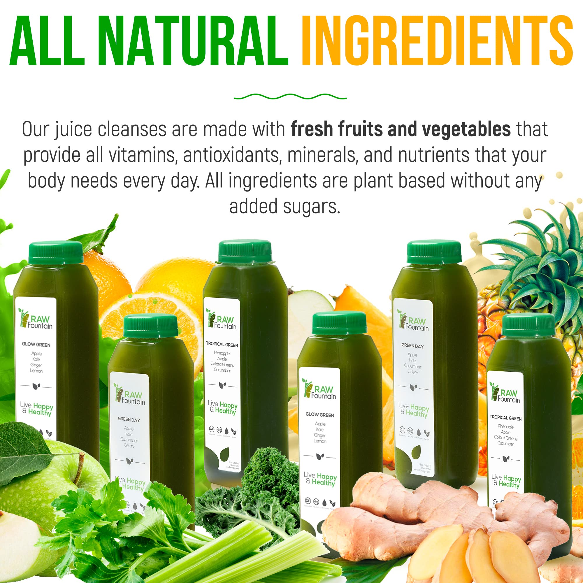 Raw Fountain 5 Day Green Juice Cleanse, All Natural Raw, Vegan Detox, Cold Pressed - AB Mystery